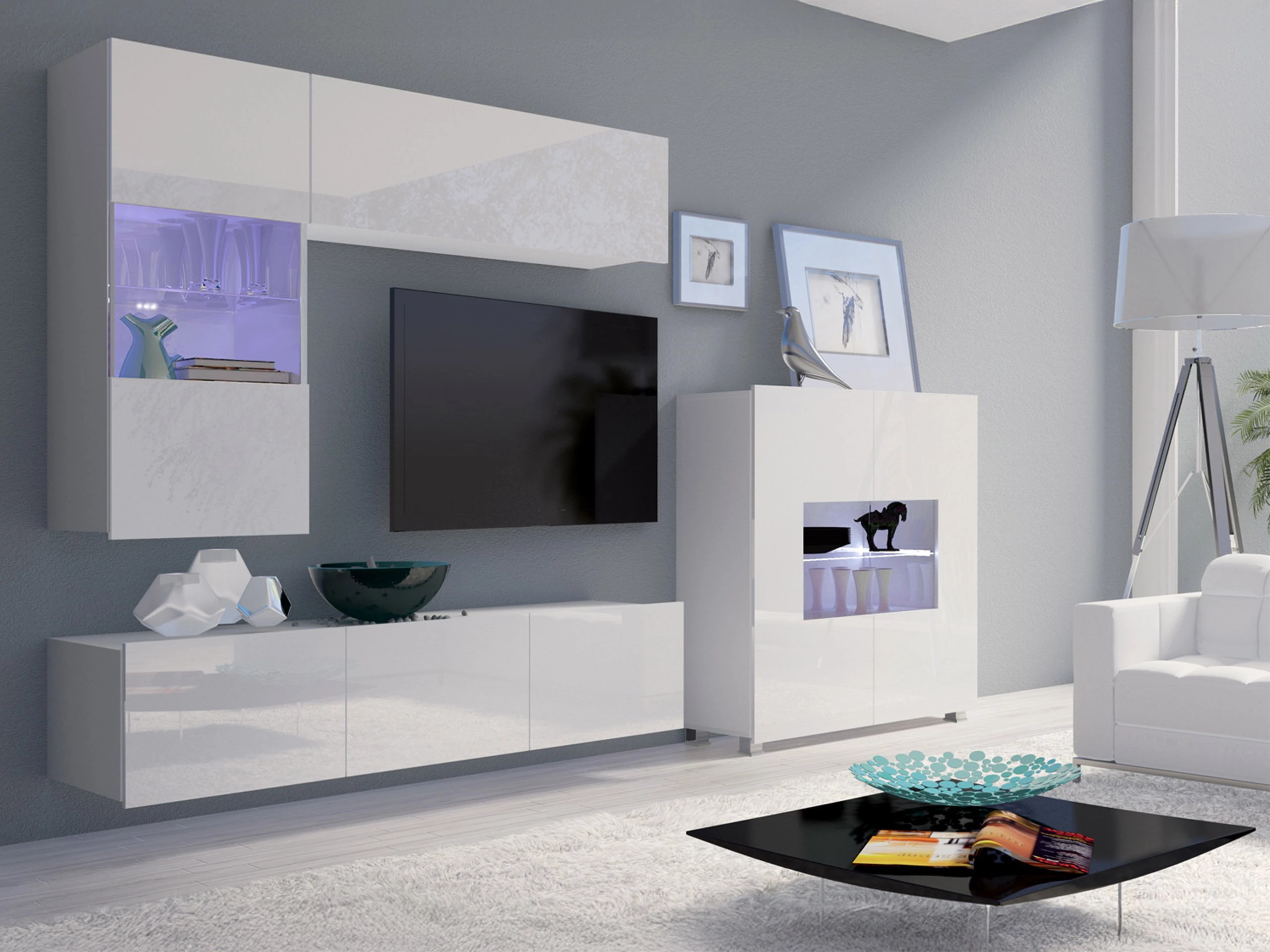 Living room set Remus III (White + Glossy white)