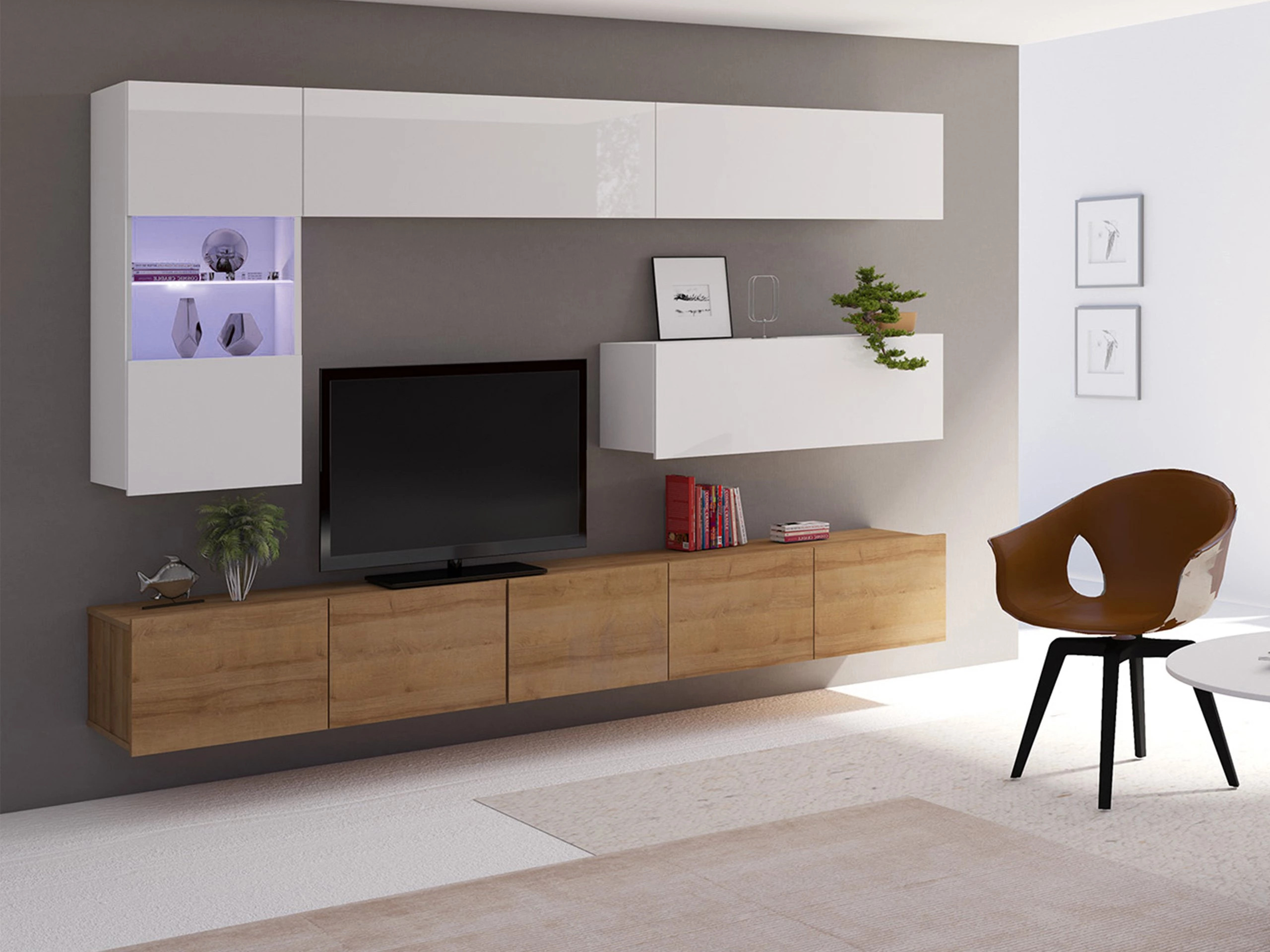 Living room set Remus IV (Golden oak + White + Glossy white)