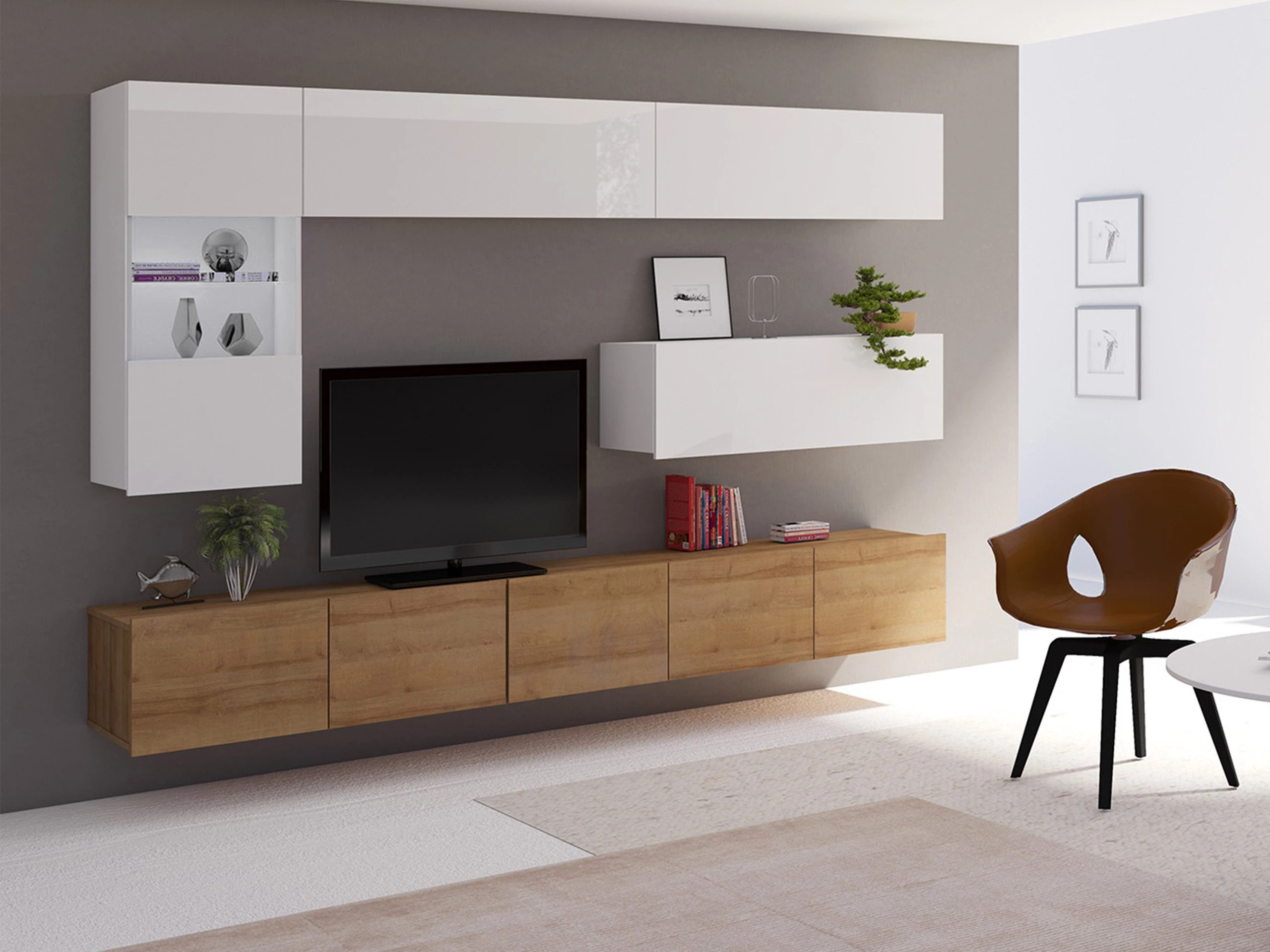 Living room set Remus IV (Golden oak + White + Glossy white)