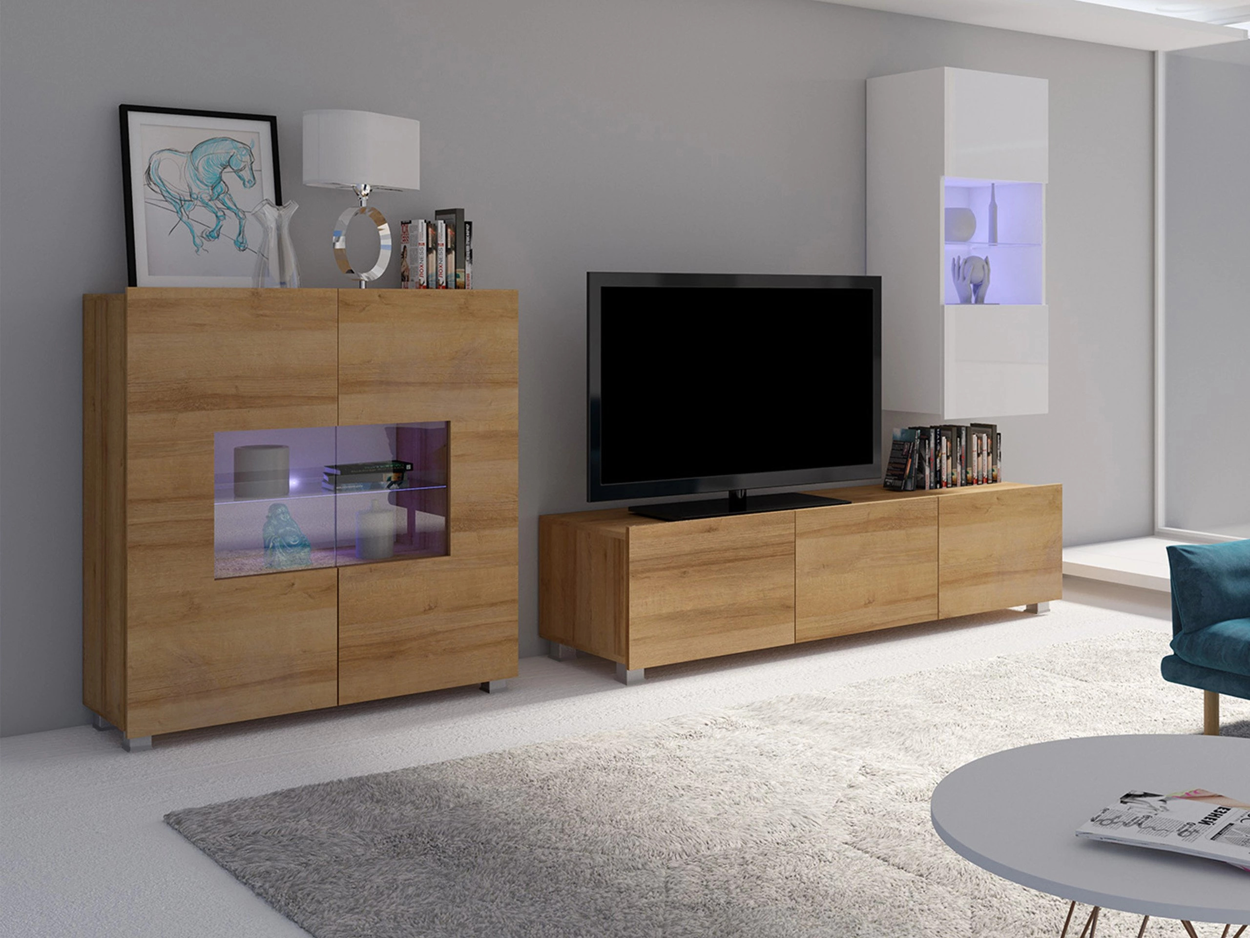 Living room set Remus VII (Golden oak + White + Glossy white)