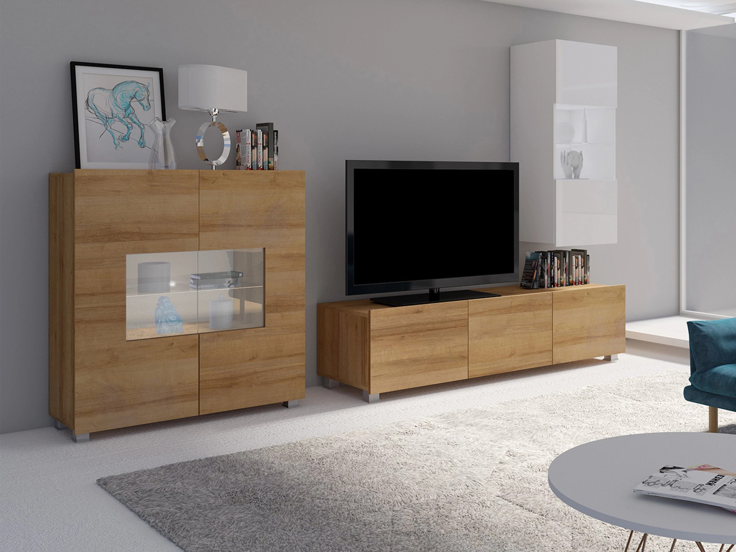 Living room set Remus VII (Golden oak + White + Glossy white)