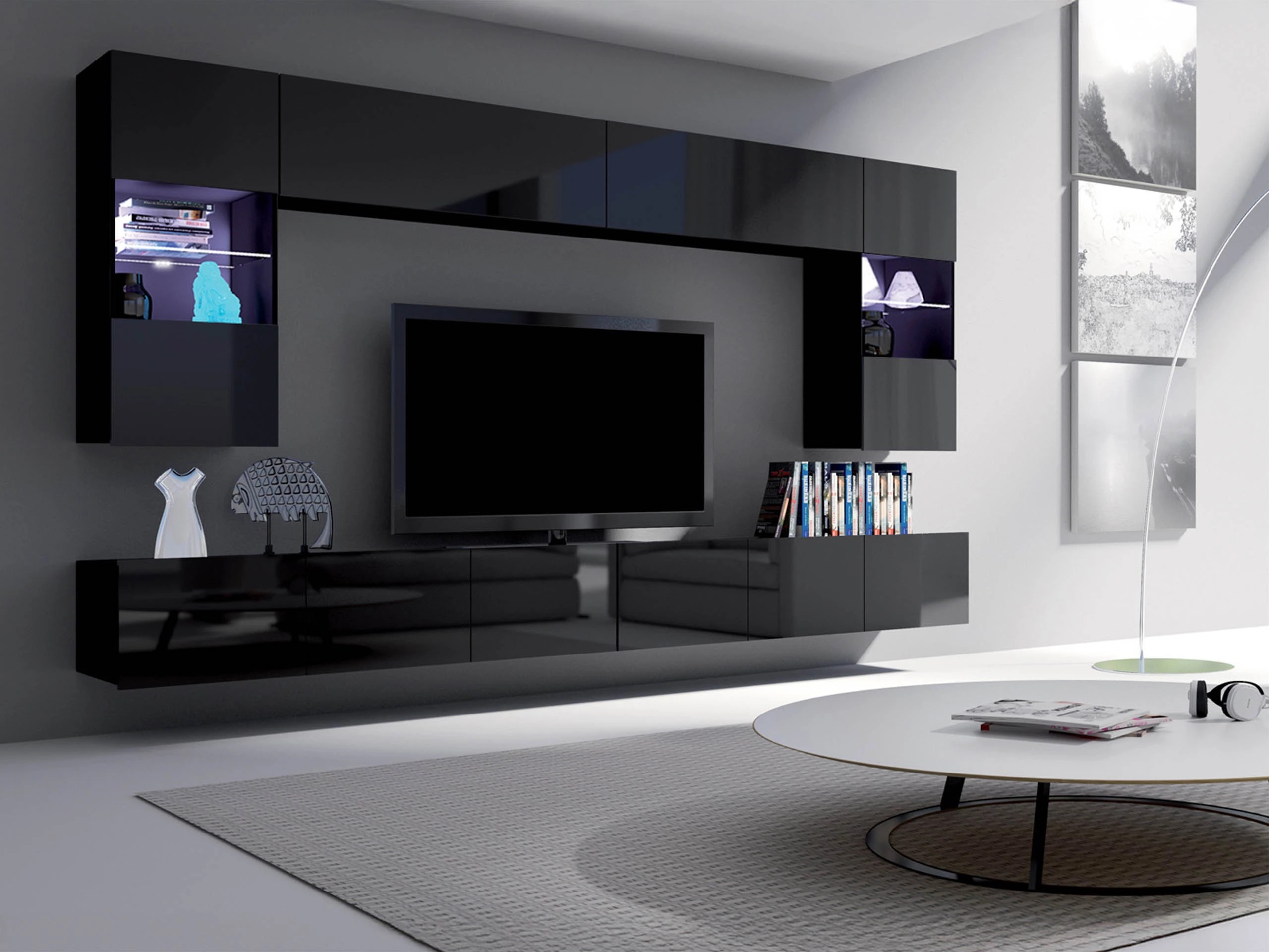 Living room set Remus I (Black + Glossy black)