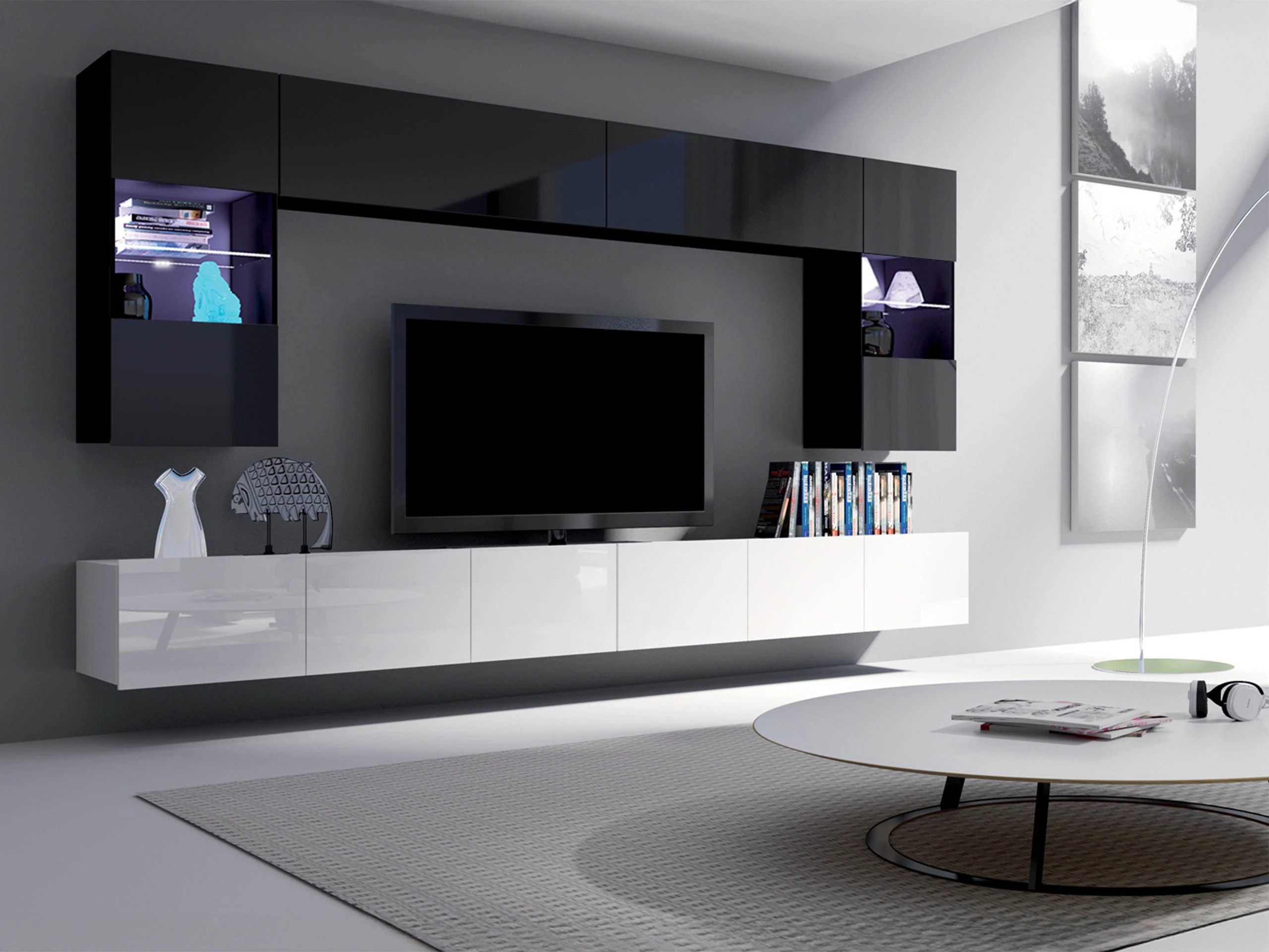 Living room set Remus I (Glossy white + Glossy black)