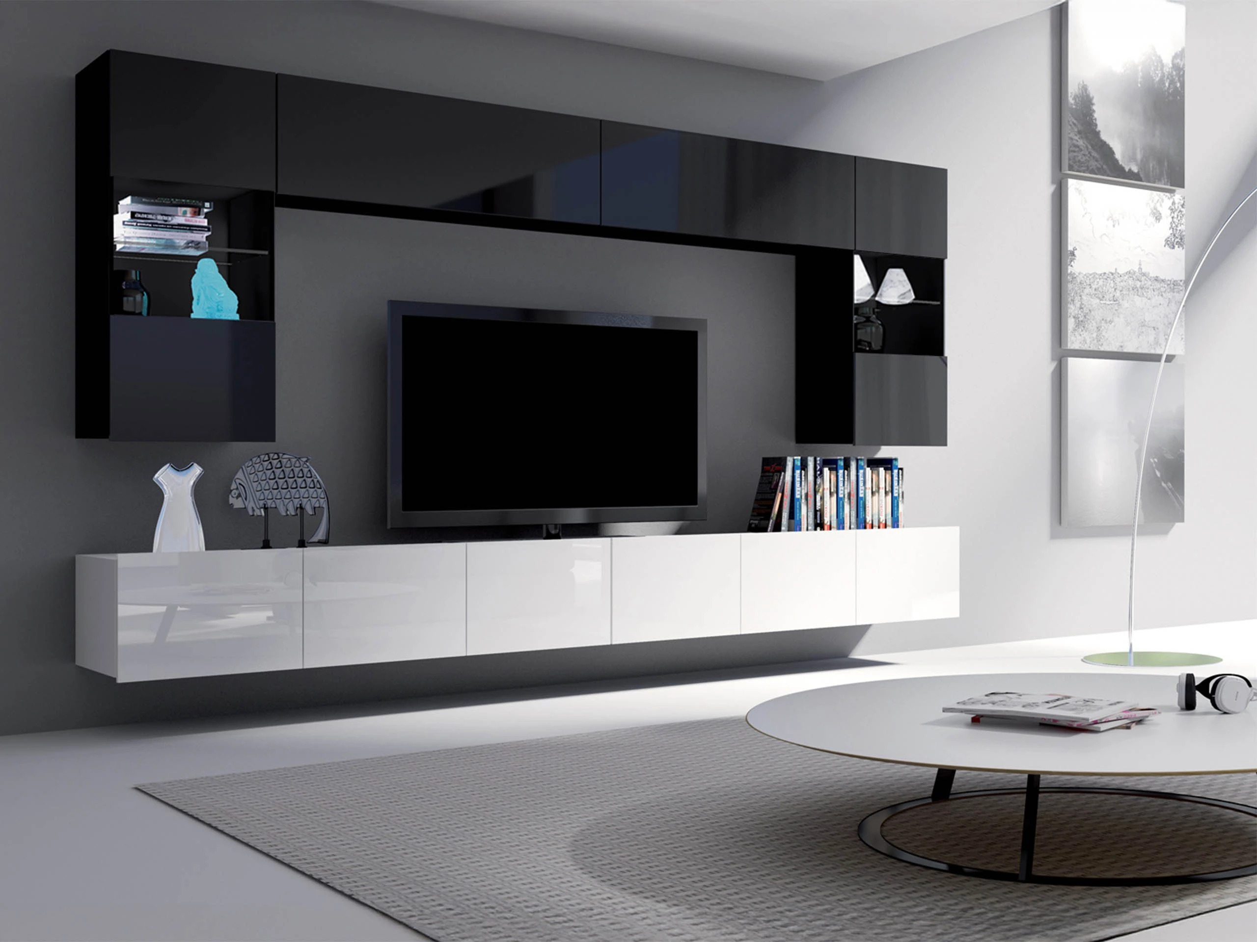 Living room set Remus I (Glossy white + Glossy black)