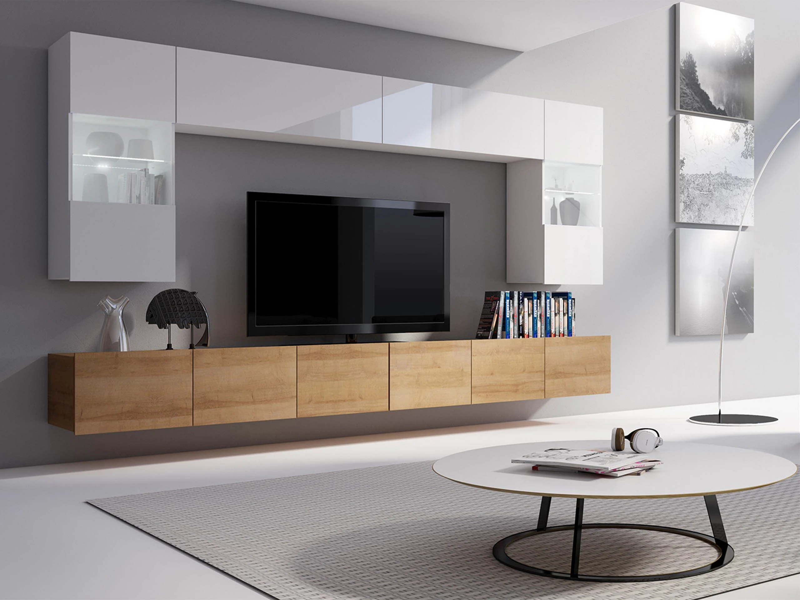 Living room set Remus I (Golden oak + White + Glossy white)