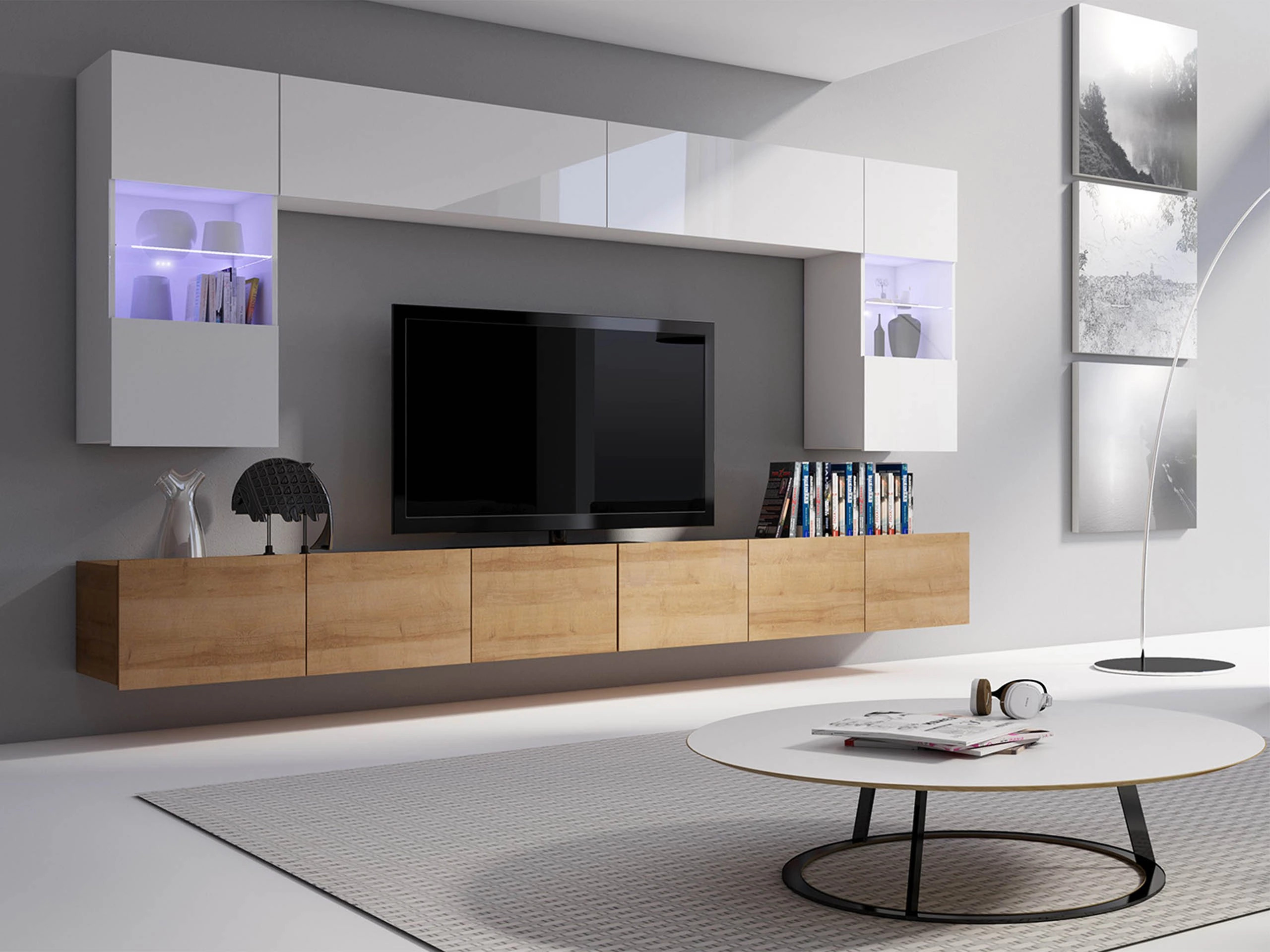 Living room set Remus I (Golden oak + White + Glossy white)