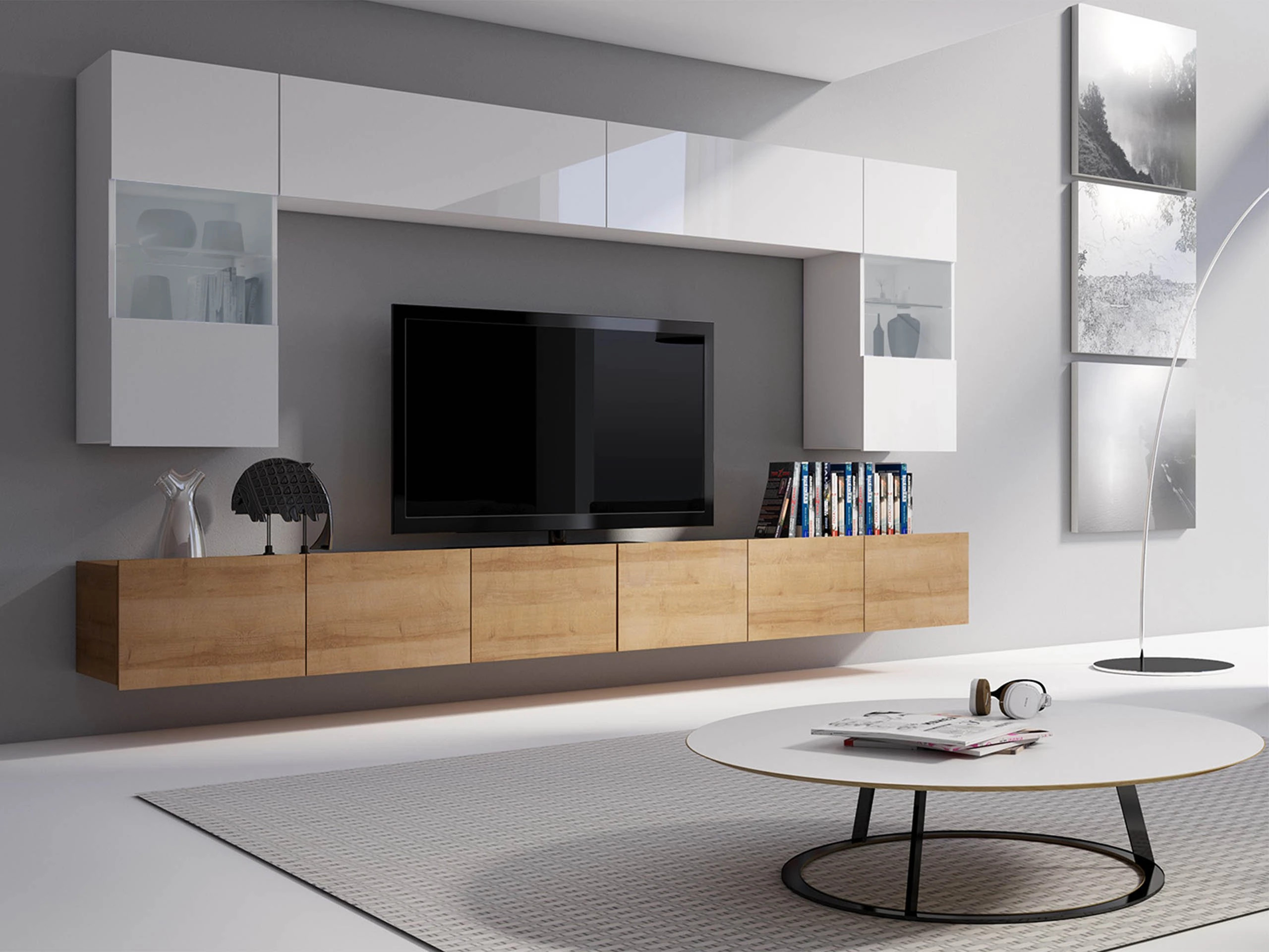 Living room set Remus I (Golden oak + White + Glossy white)
