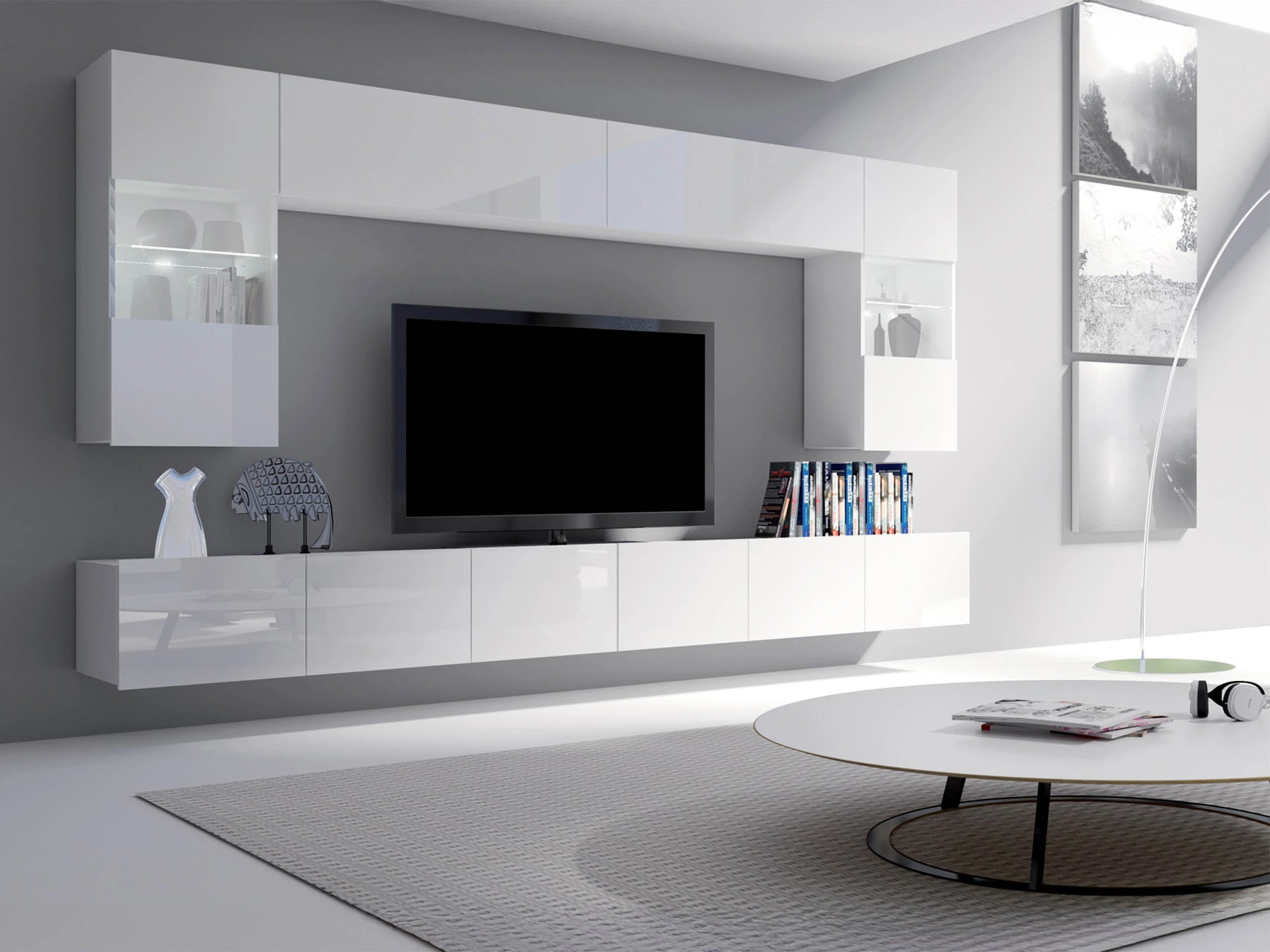 Living room set Remus I (White + Glossy white)
