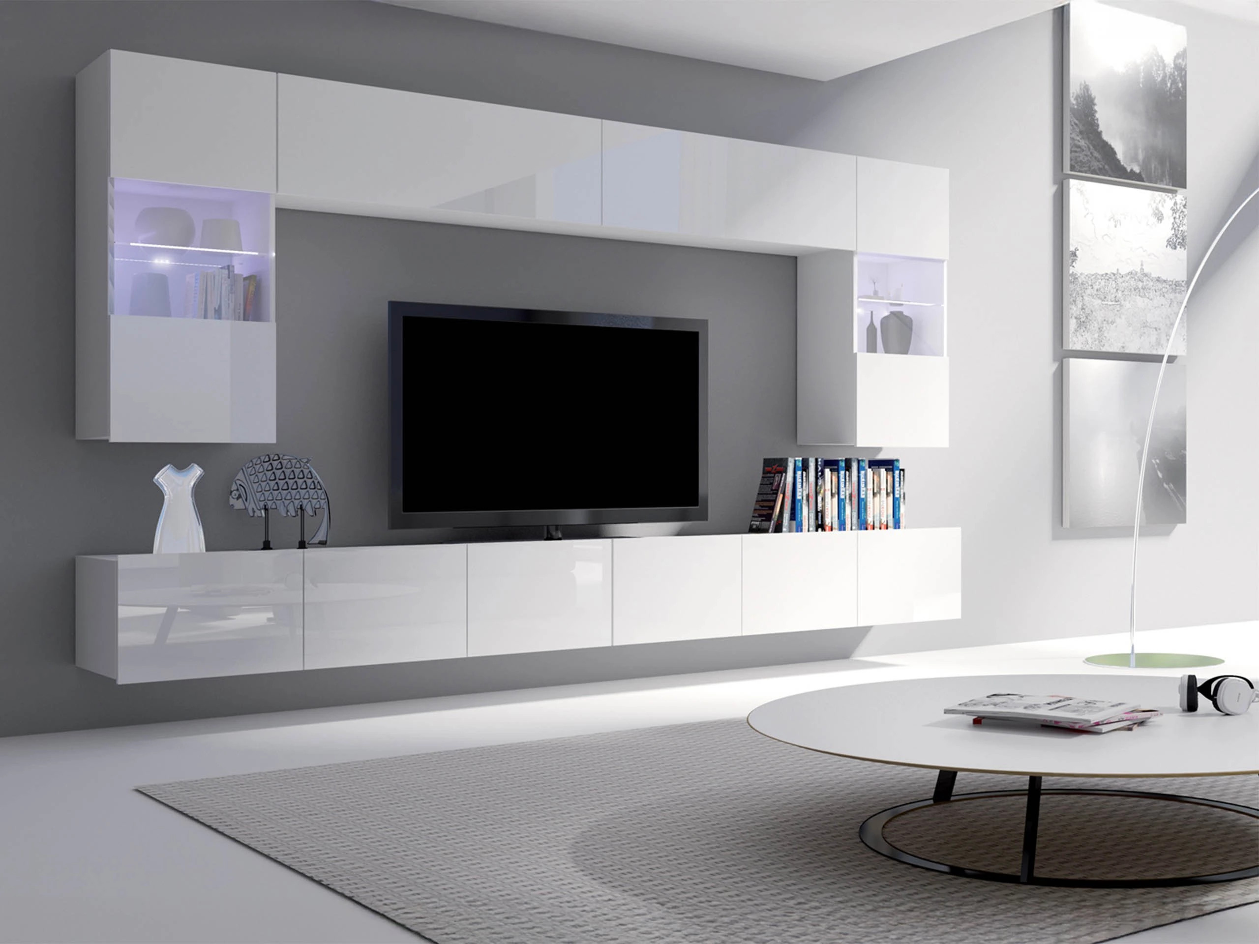 Living room set Remus I (White + Glossy white)
