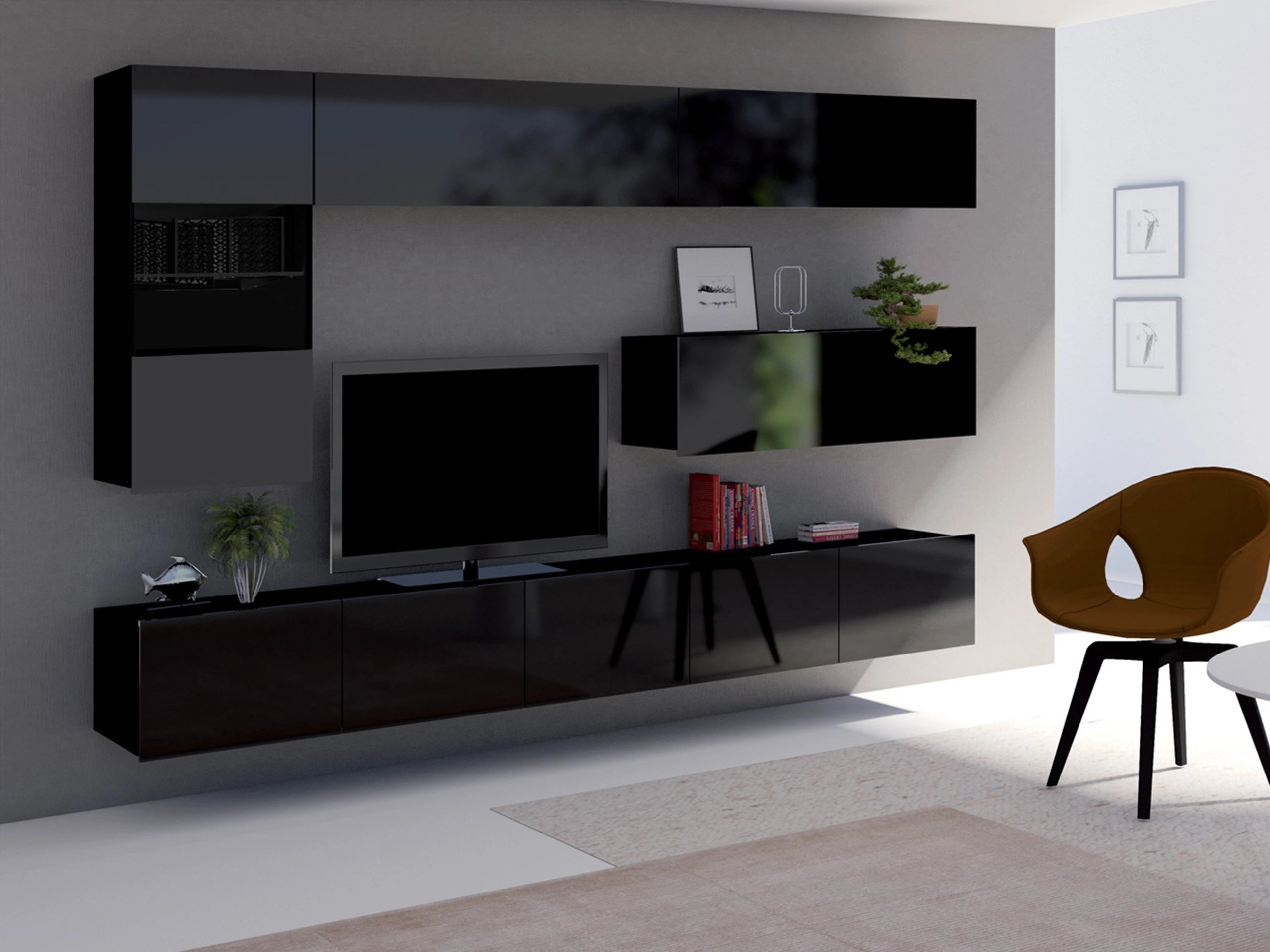 Living room set Remus IV (Black + Glossy black)