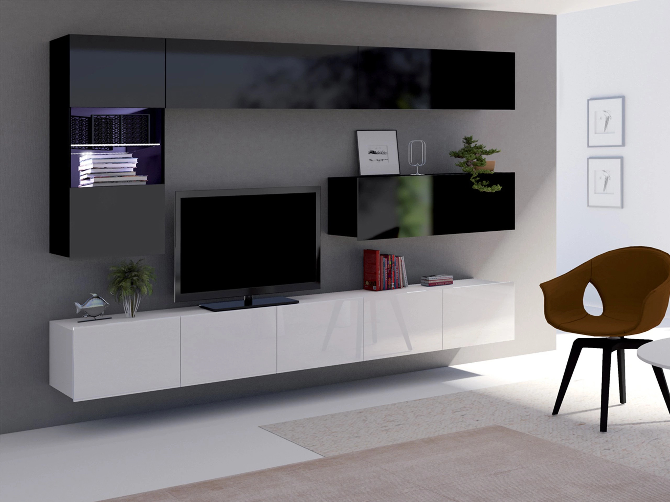 Living room set Remus IV (White + Glossy white + Black + Glossy black)