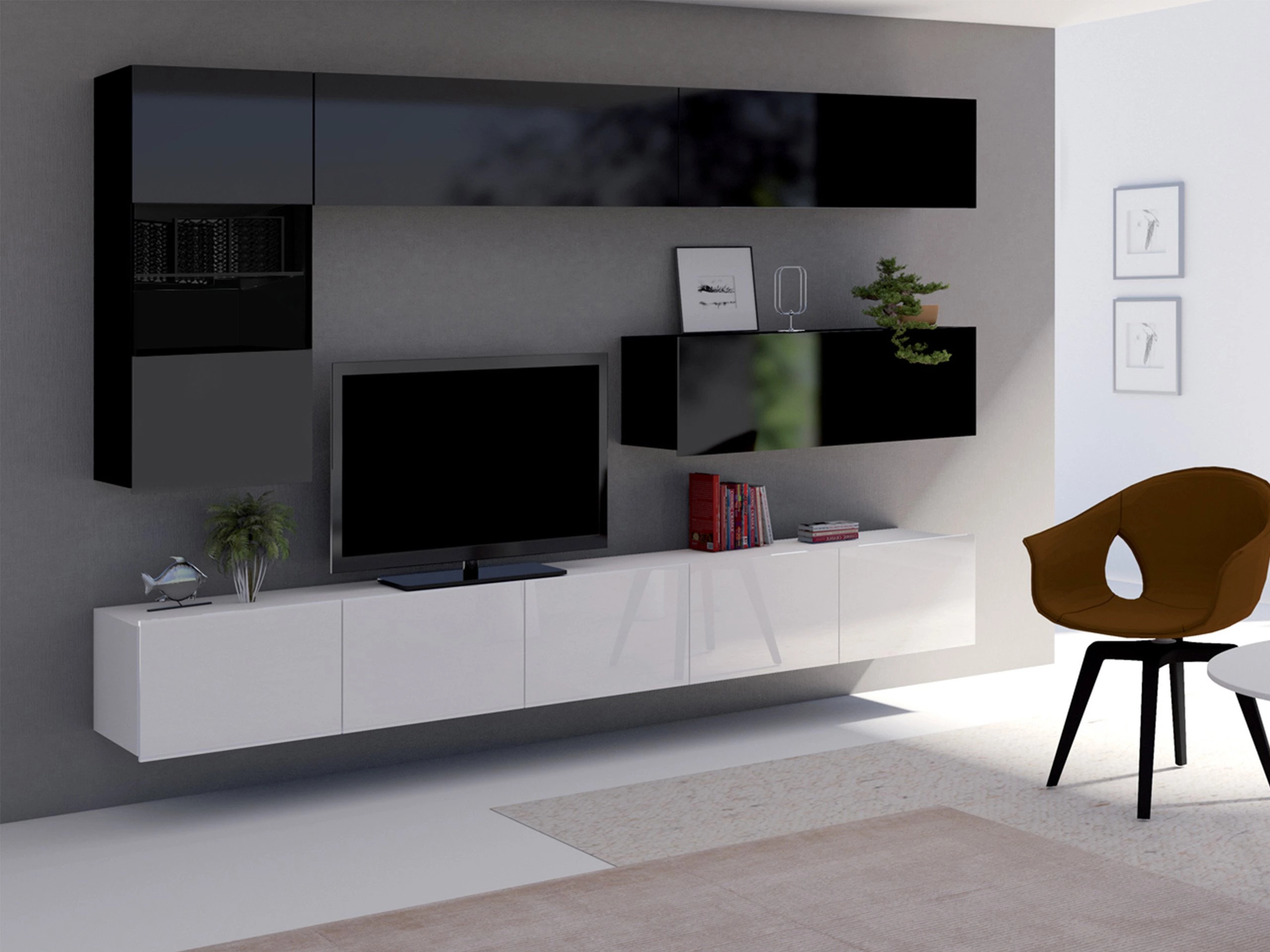 Living room set Remus IV (White + Glossy white + Black + Glossy black)