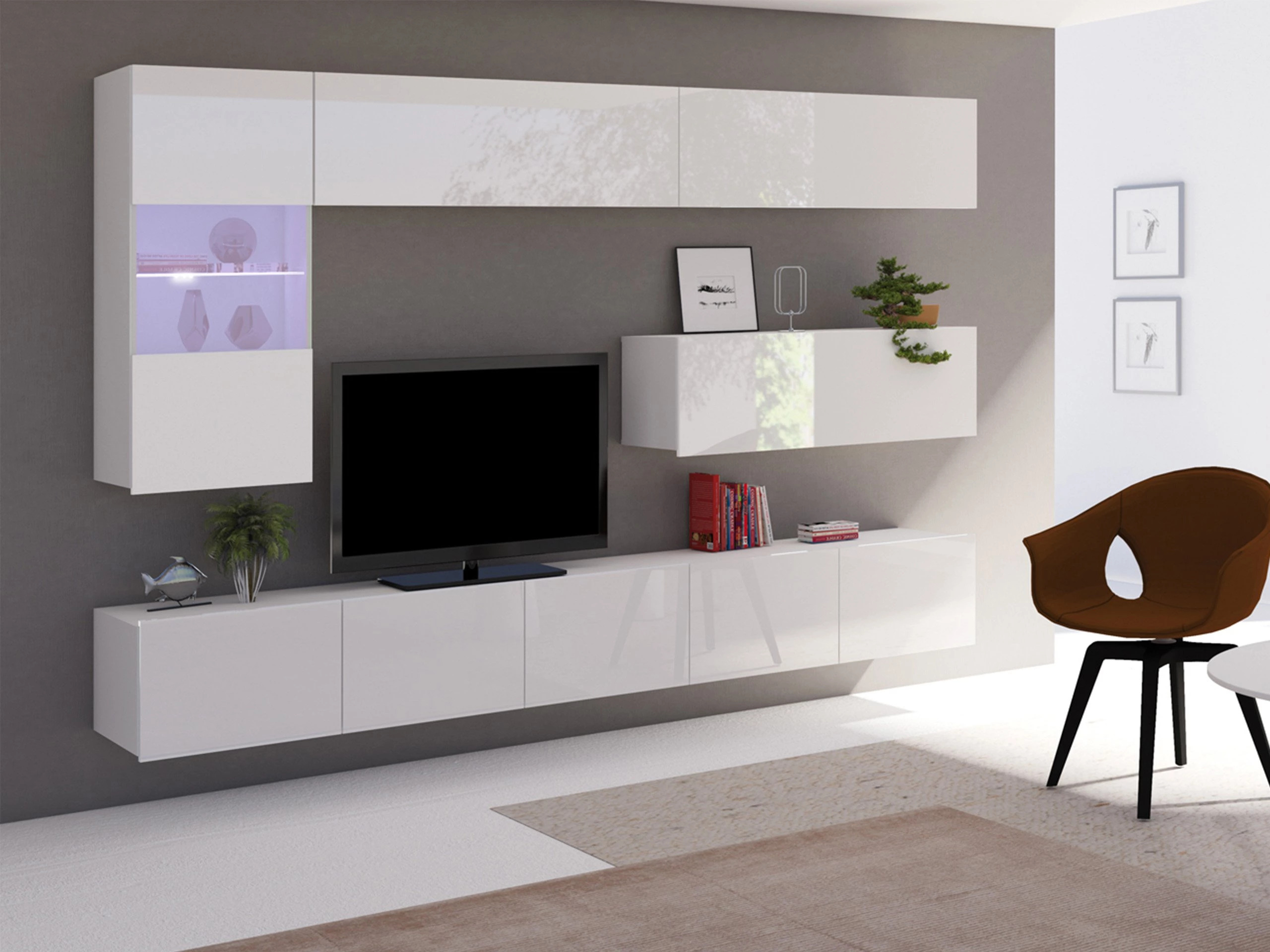 Living room set Remus IV (White + Glossy white)
