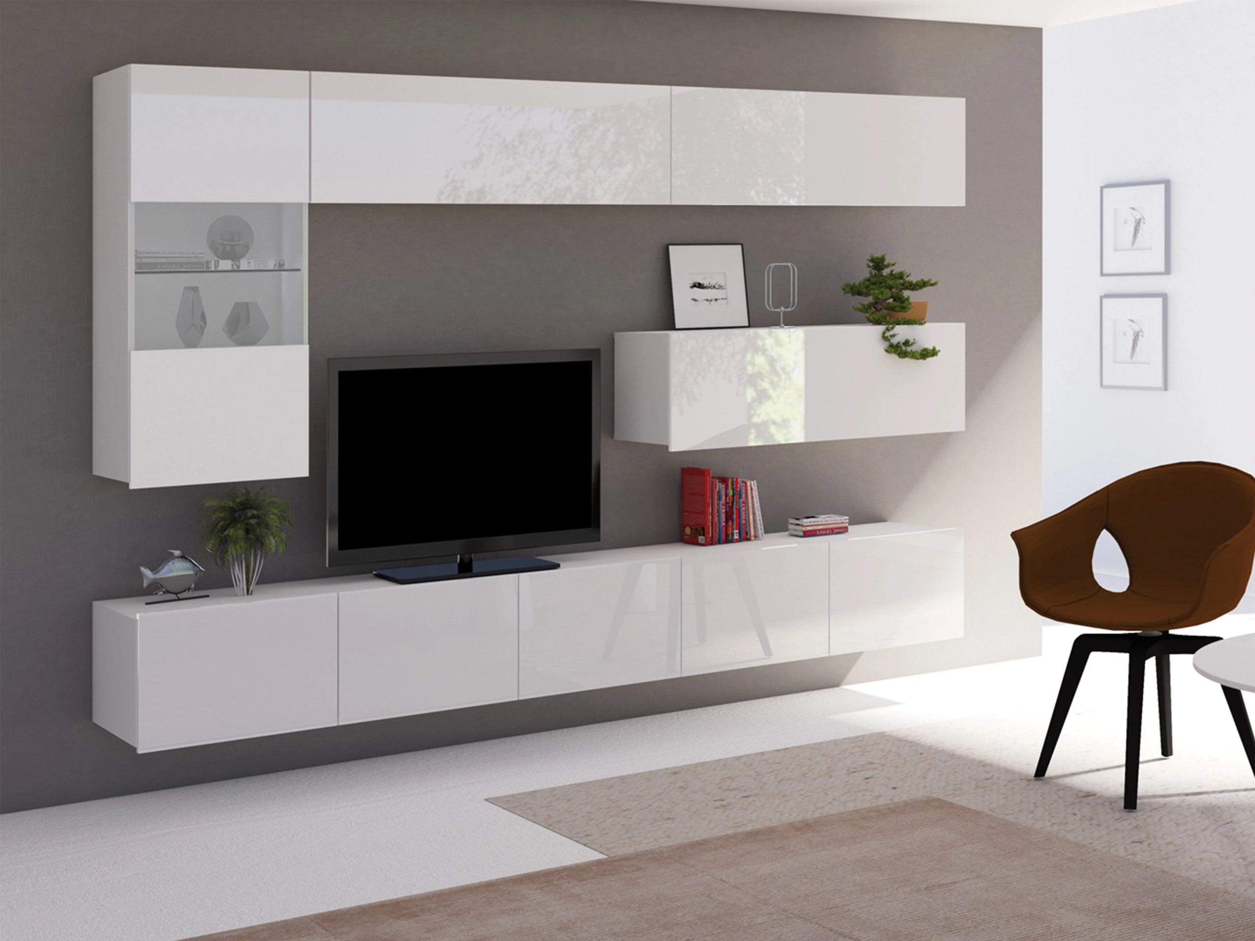 Living room set Remus IV (White + Glossy white)