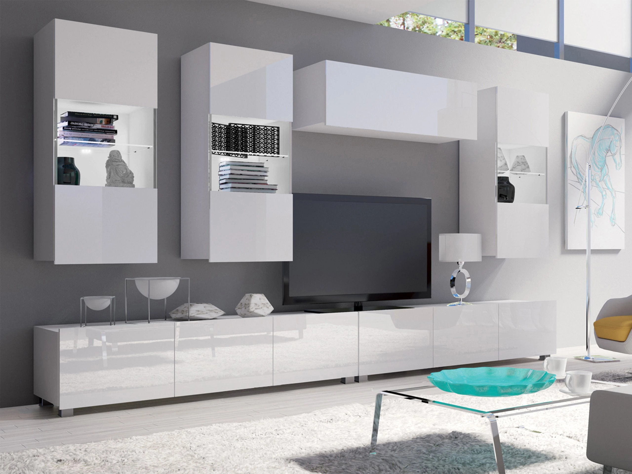 Living room set Remus V (White + Glossy white)