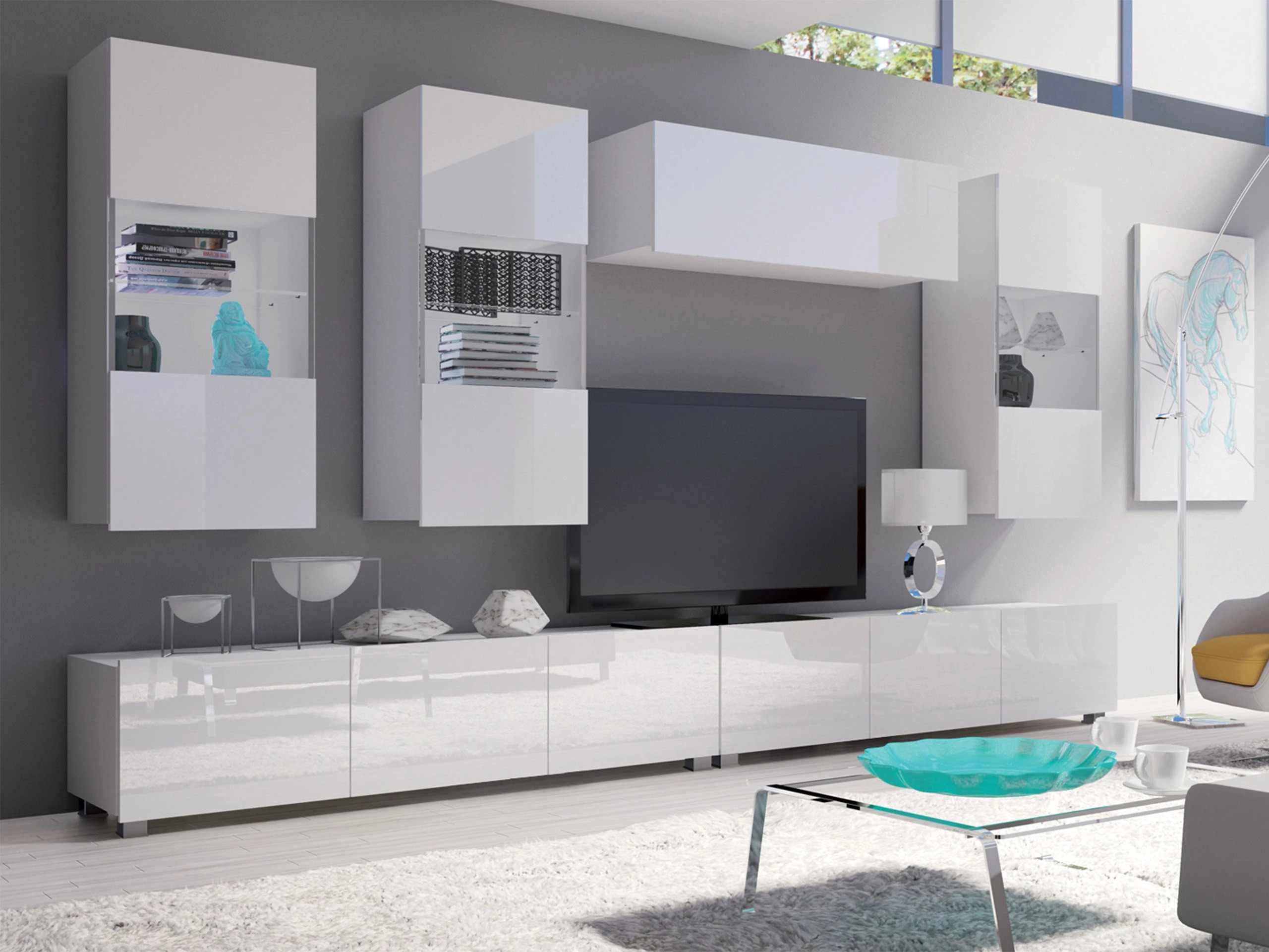 Living room set Remus V (White + Glossy white)