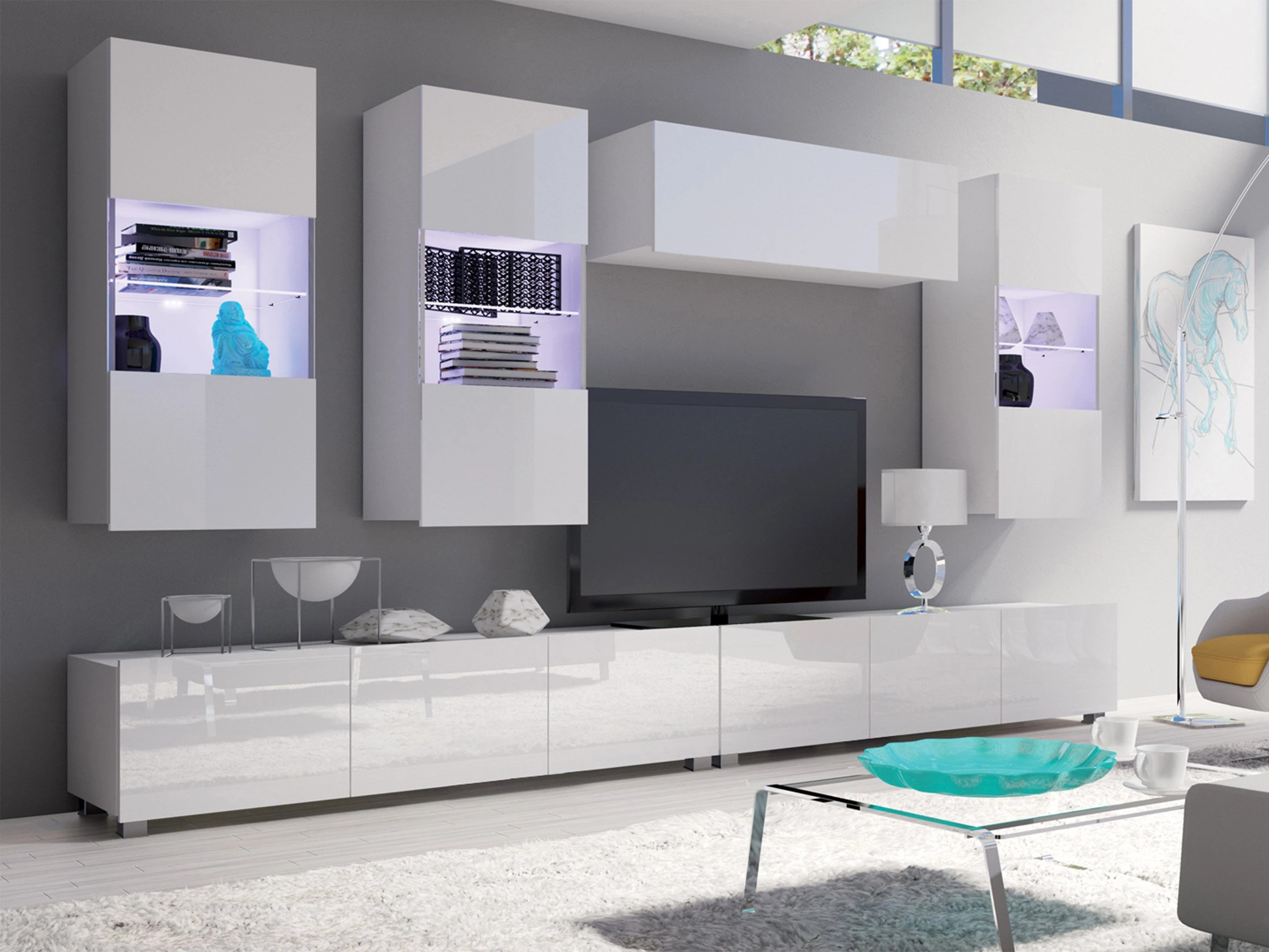 Living room set Remus V (White + Glossy white)