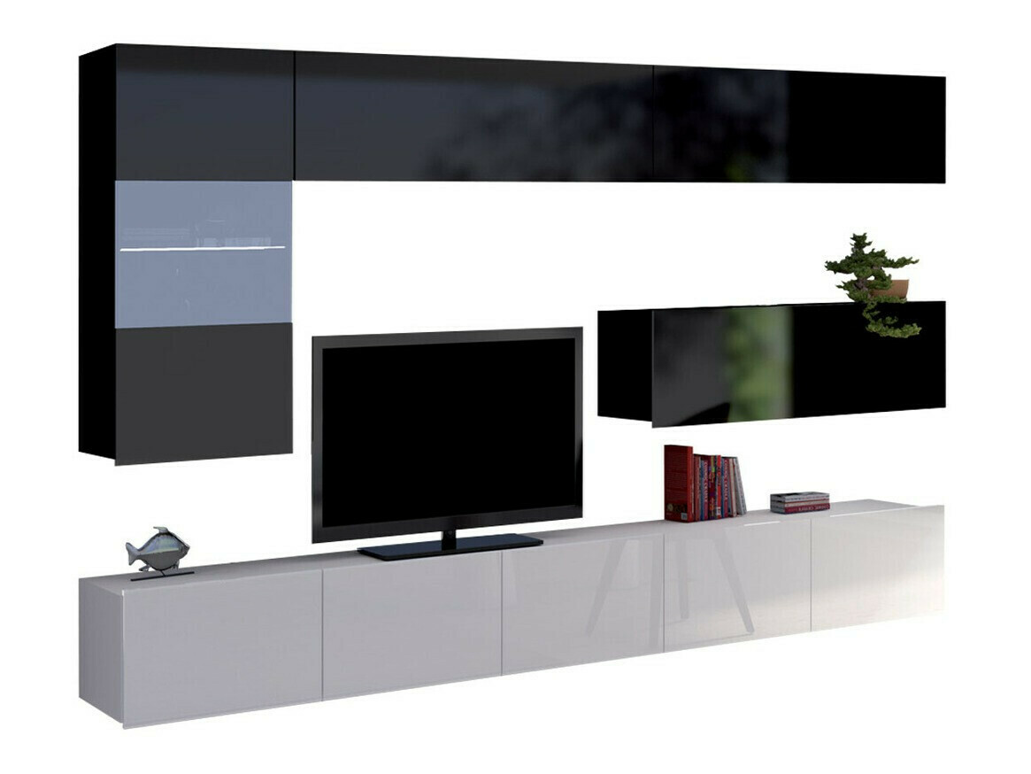 Living room set Tivdalu 108 (White + Glossy white + Black + Glossy black)