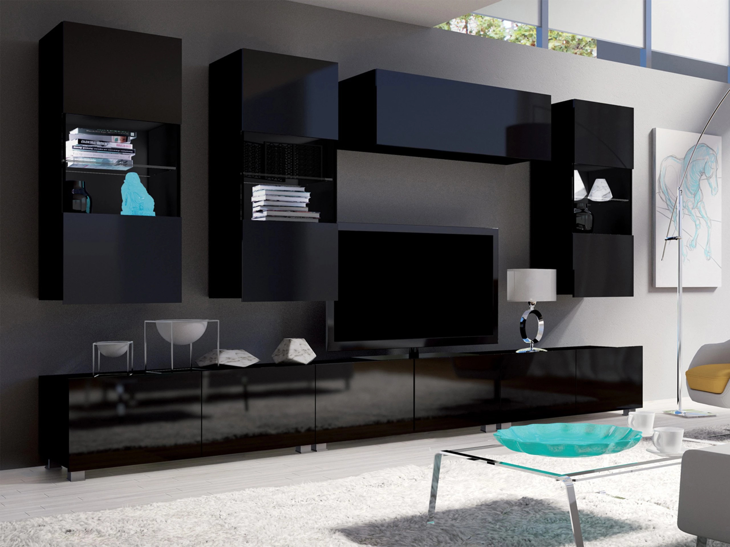Living room set Remus XI (Black + Glossy black)