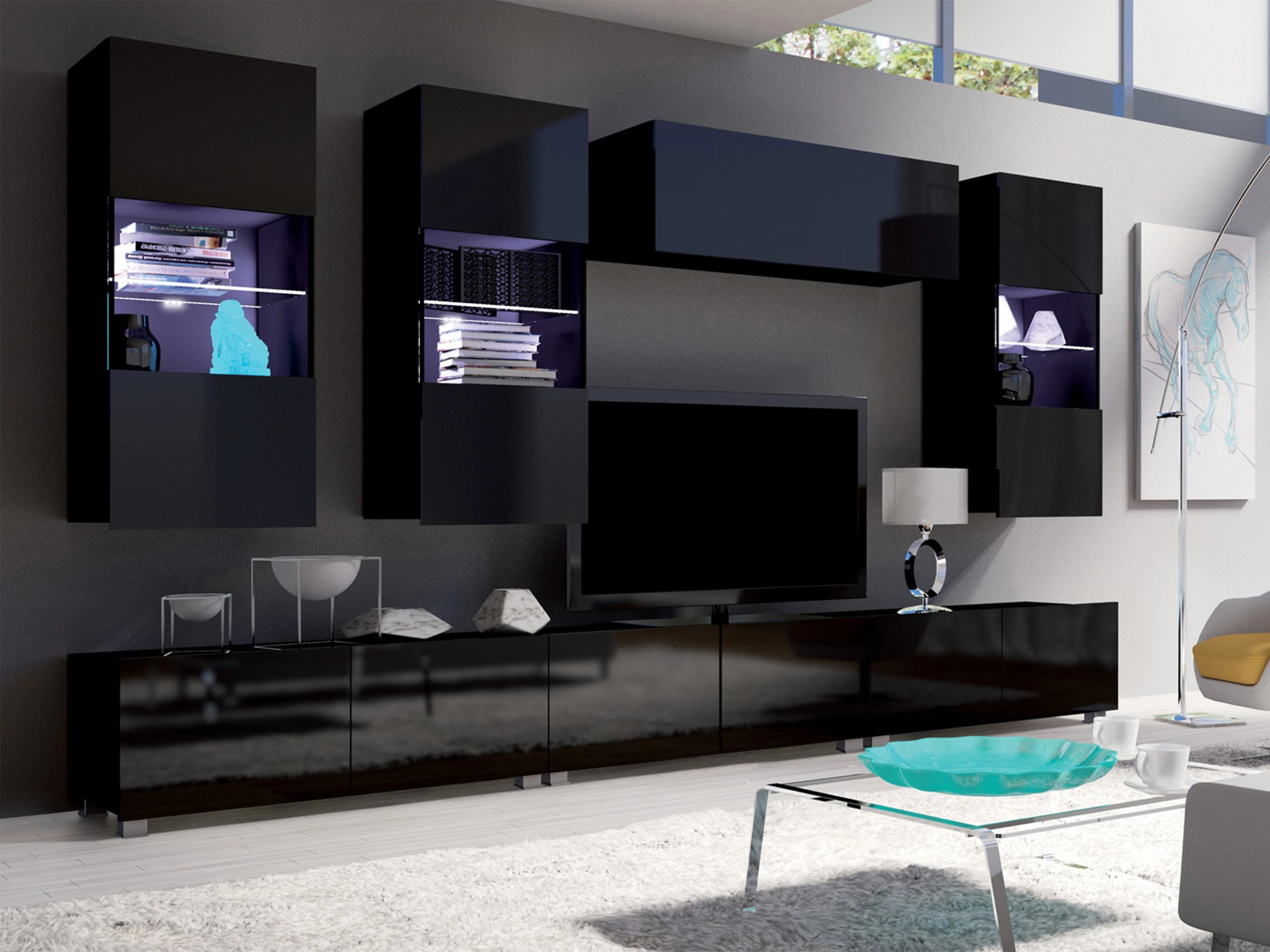 Living room set Remus XI (Black + Glossy black)
