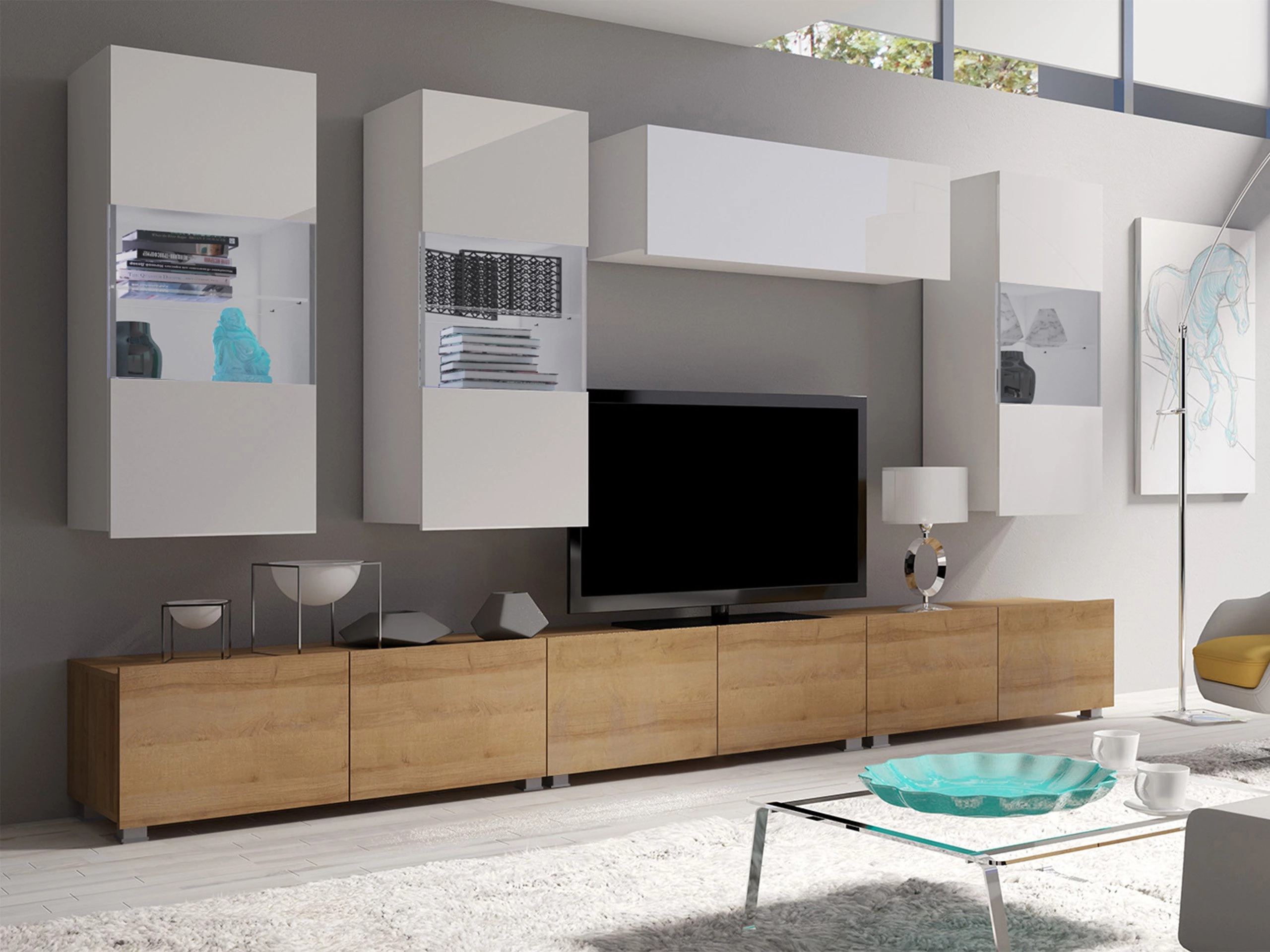 Living room set Remus XI (Golden oak + White + Glossy white)