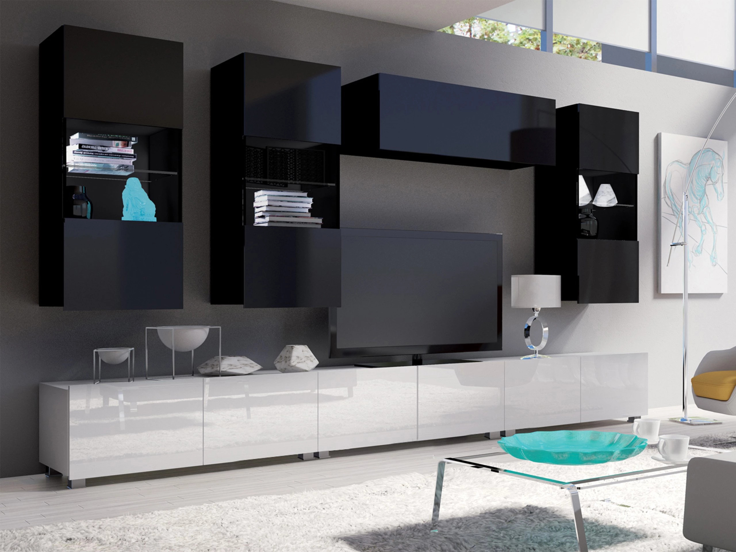 Living room set Remus XI (White + Glossy white + Black + Glossy black)