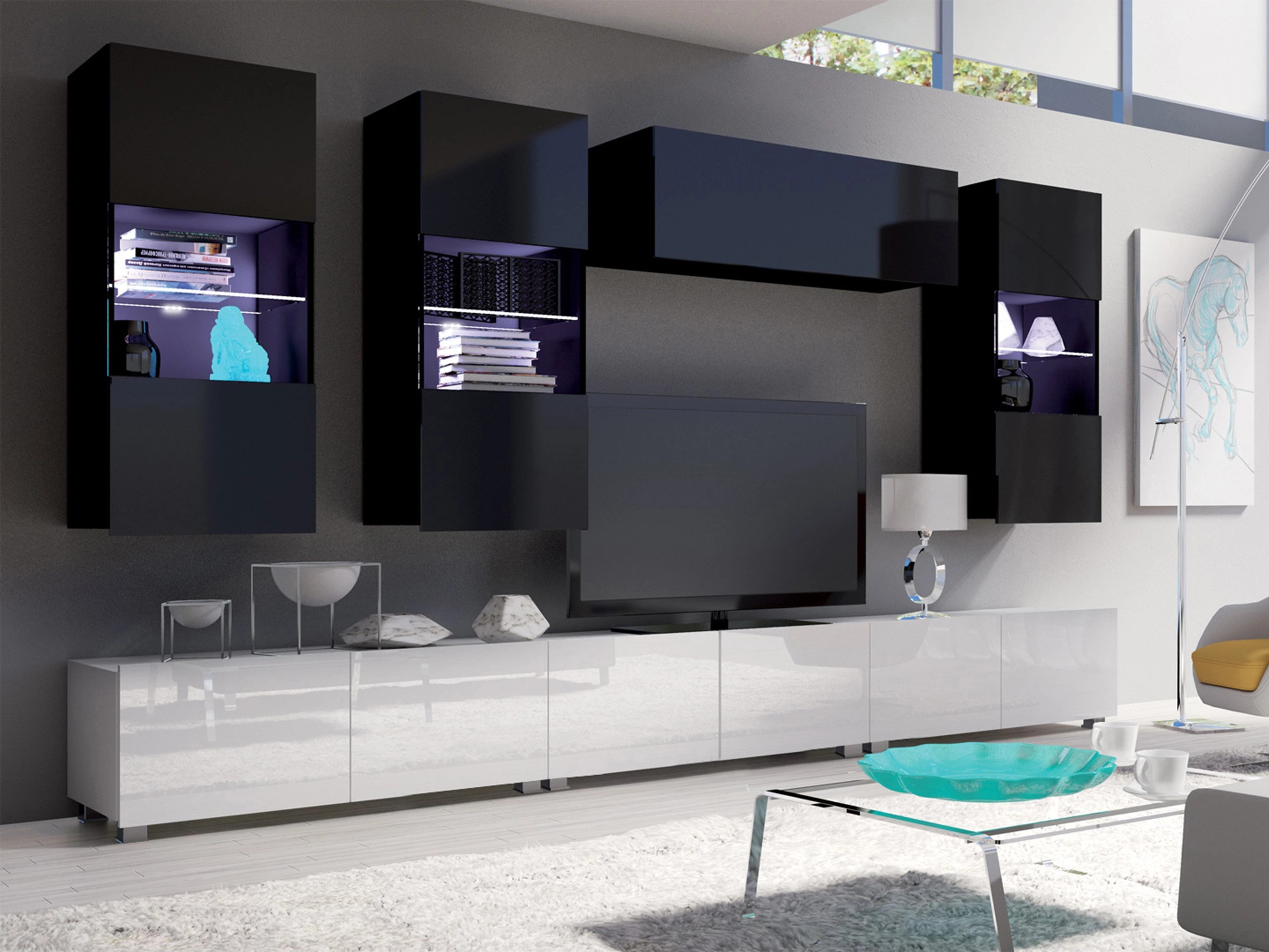 Living room set Remus XI (White + Glossy white + Black + Glossy black)