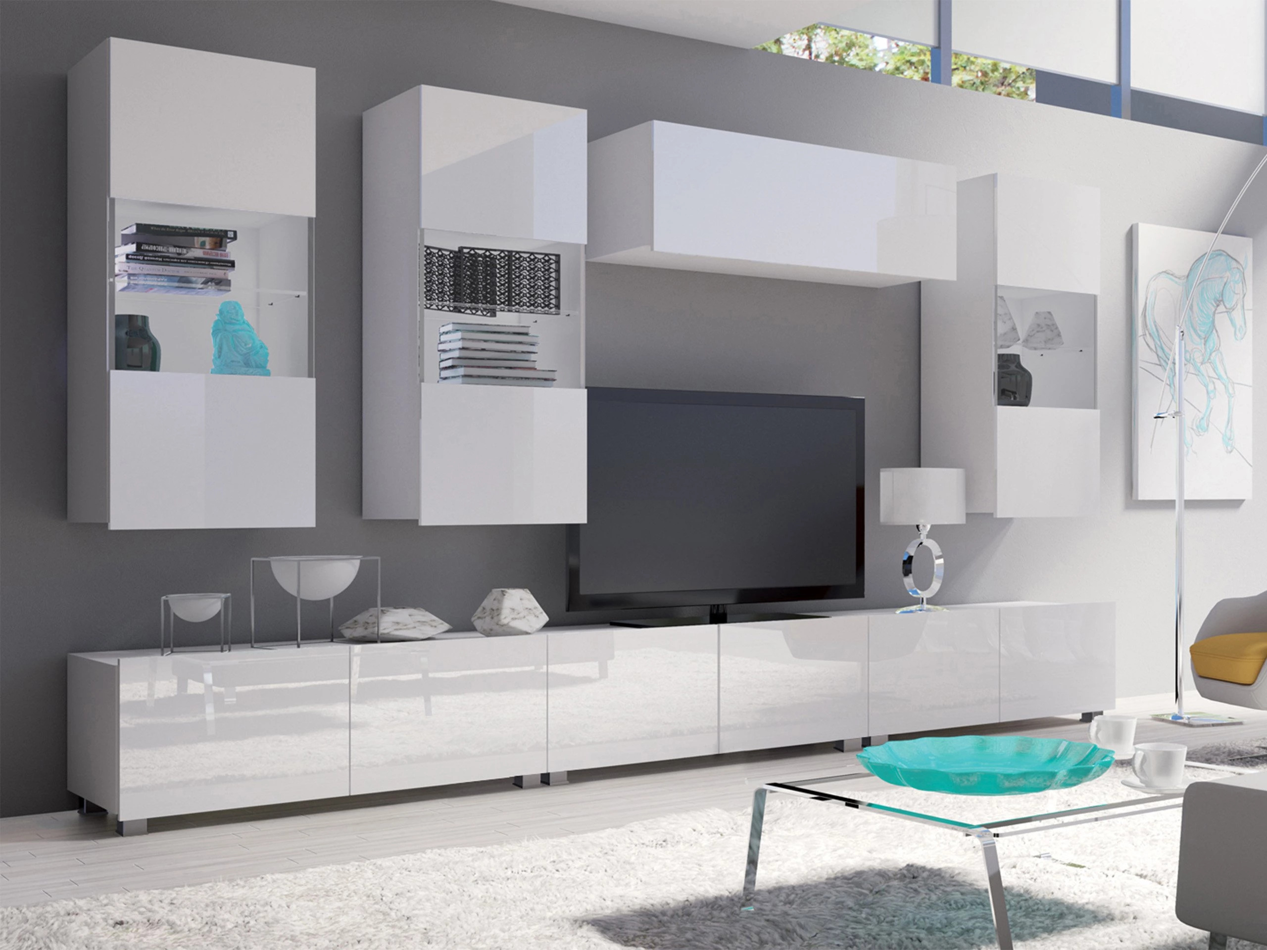 Living room set Remus XI (White + Glossy white)
