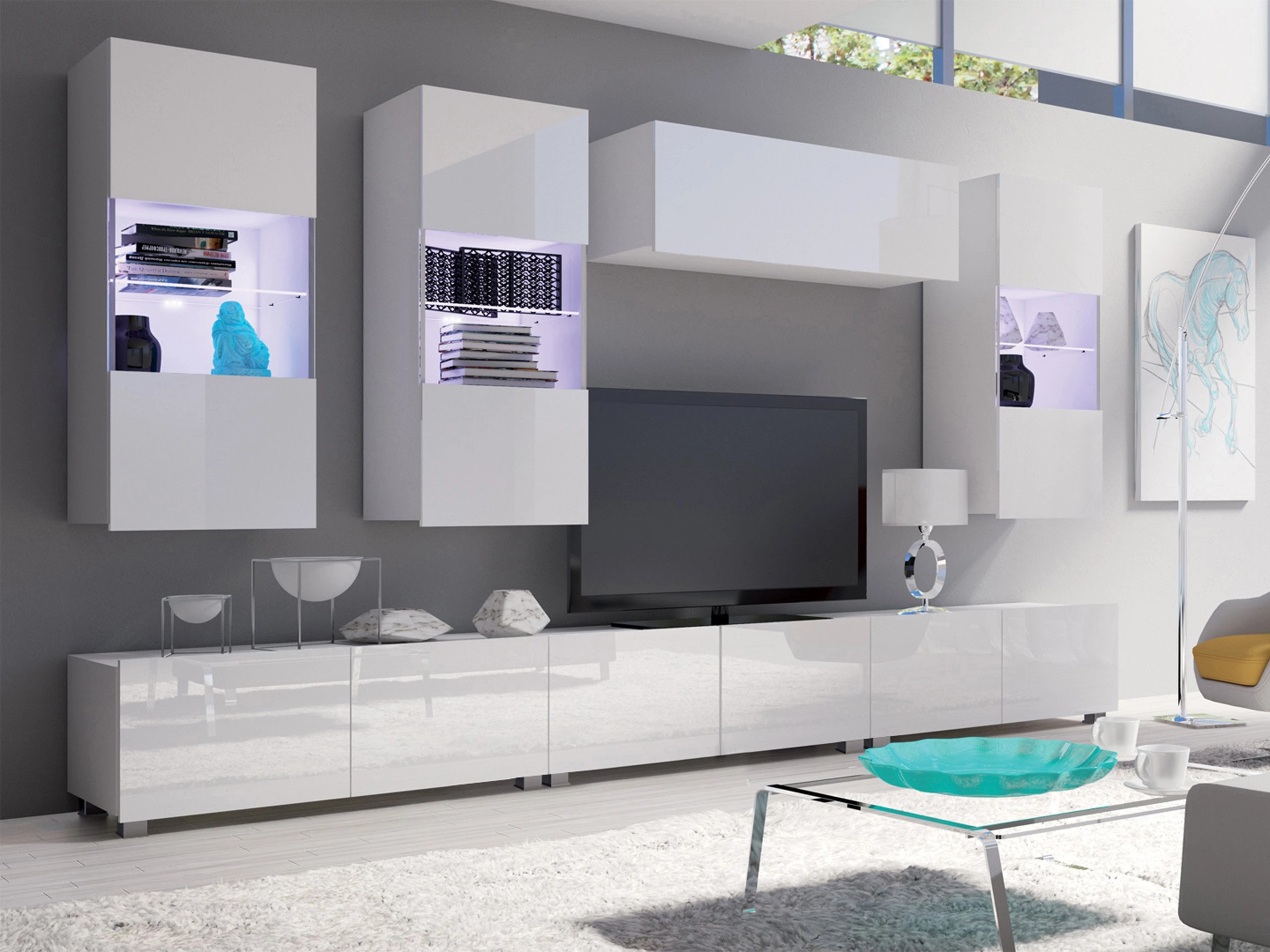 Living room set Remus XI (White + Glossy white)