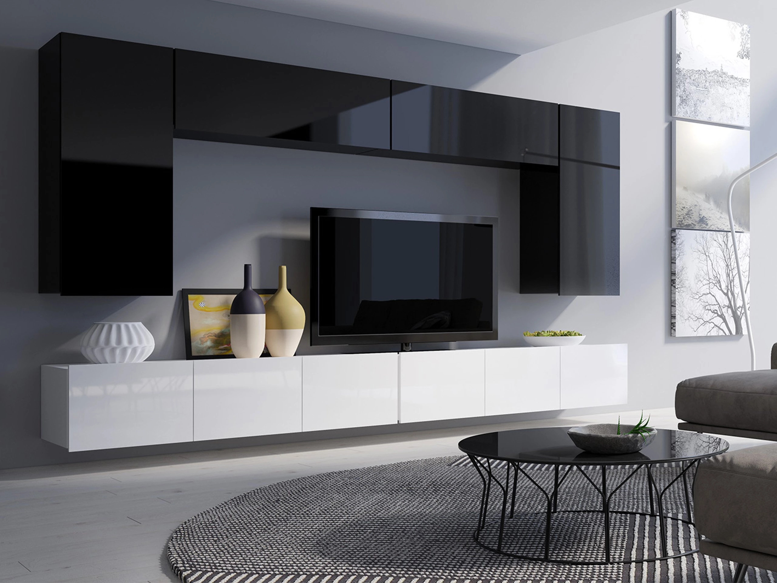 Living room set Remus XIII (Black + Glossy black + White + Glossy white)