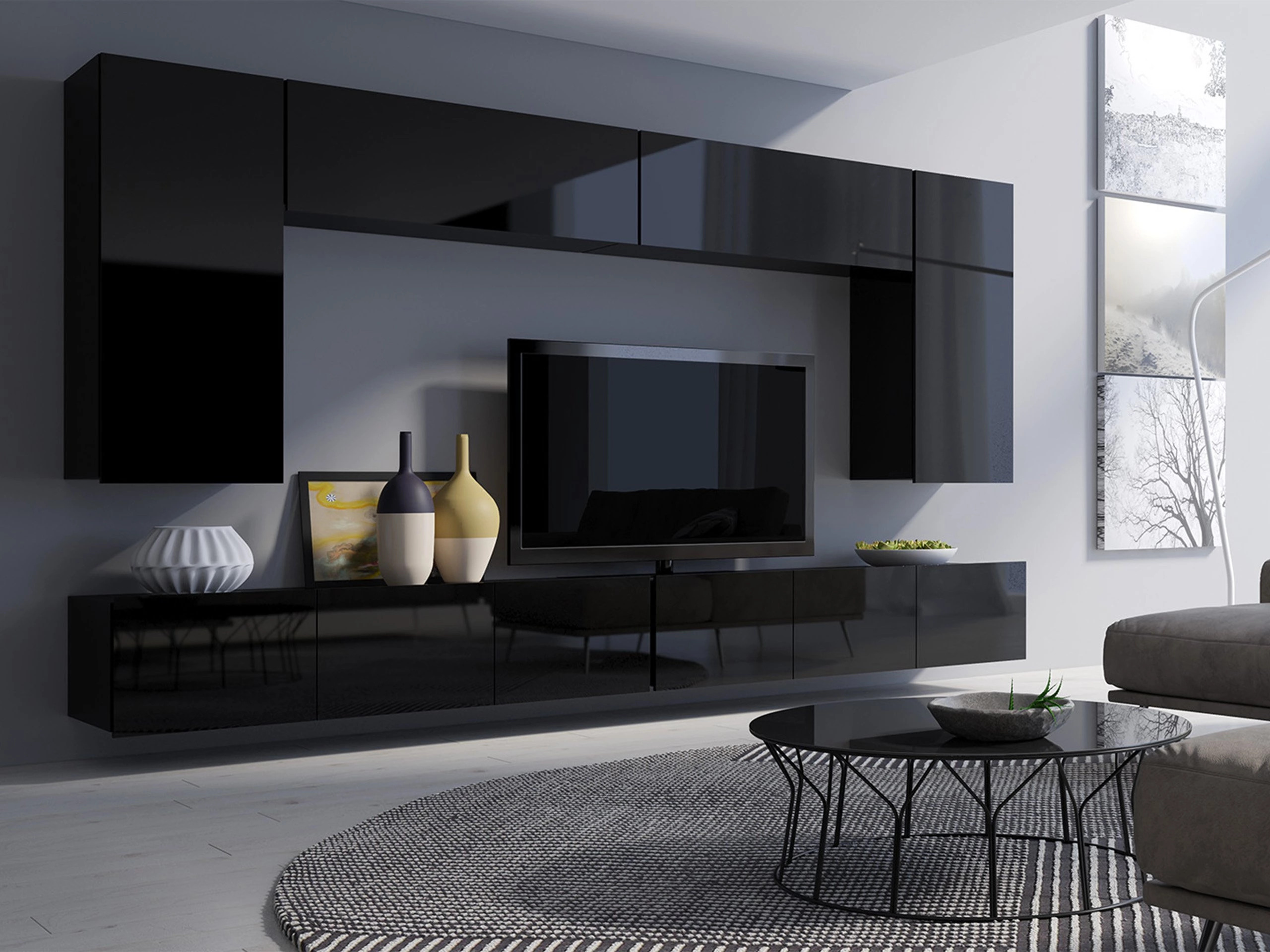 Living room set Remus XIII (Black + Glossy black)