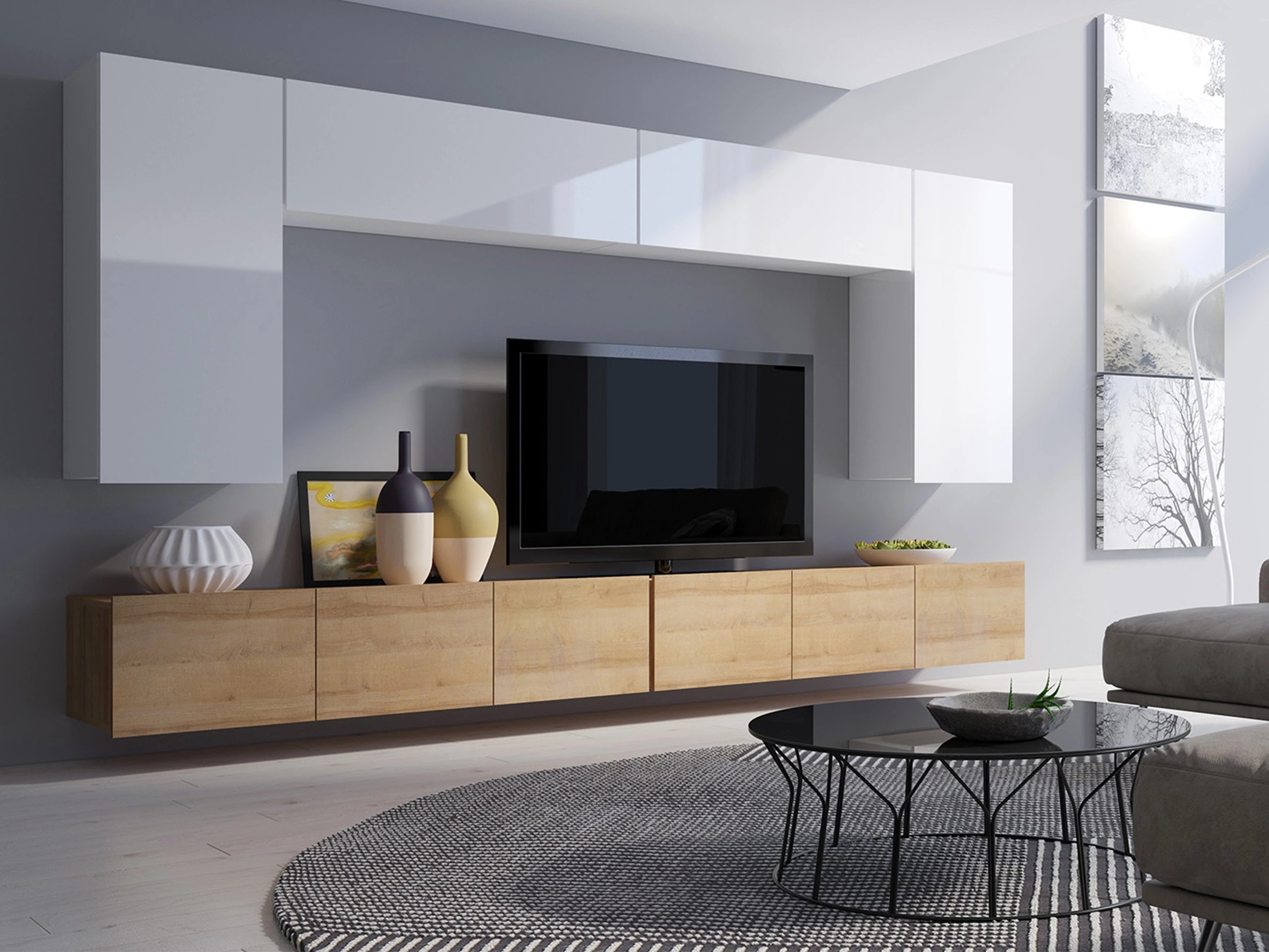 Living room set Remus XIII (Golden oak + White + Glossy white)