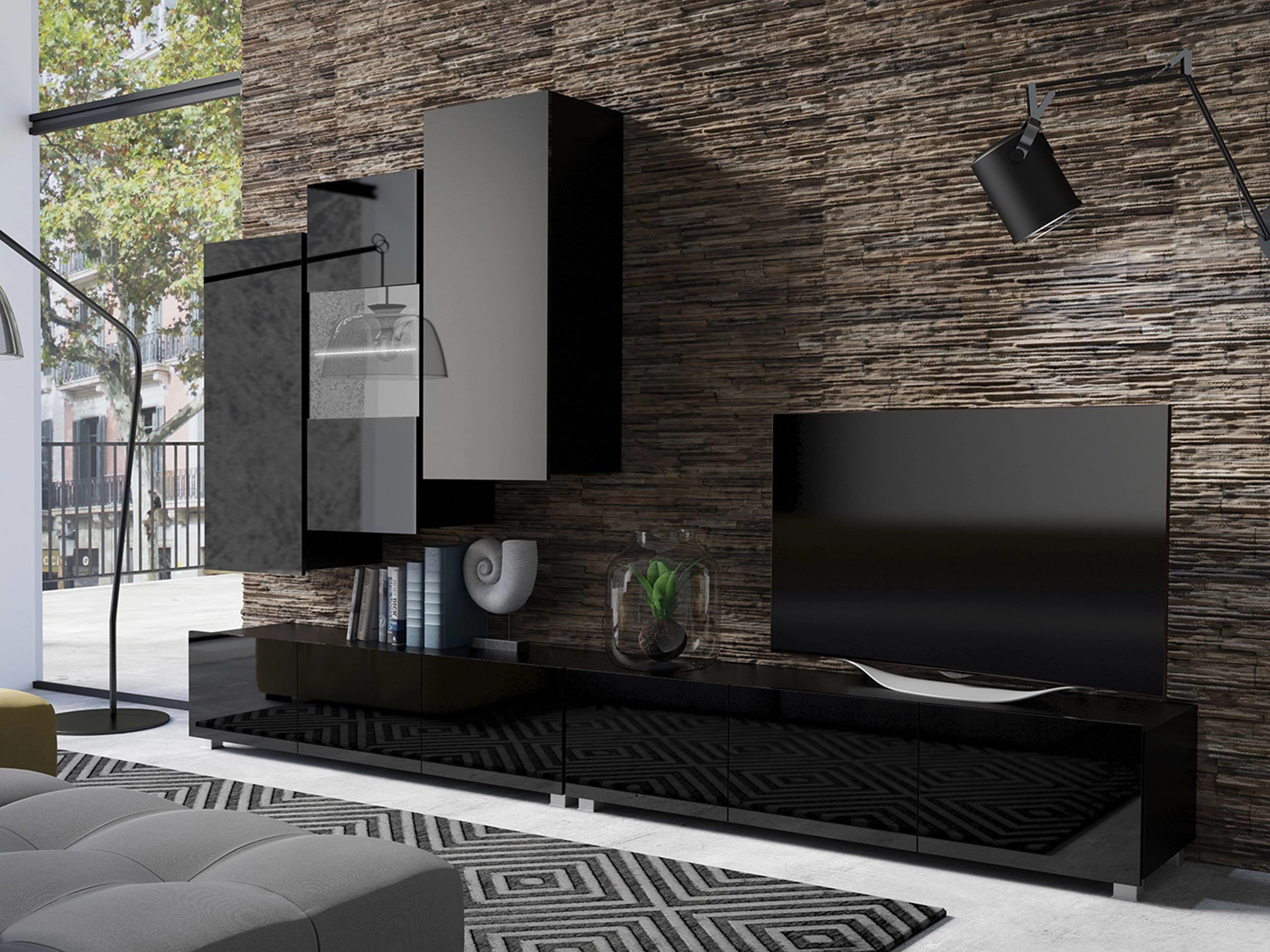 Living room set Remus XVII (Black + Glossy black)