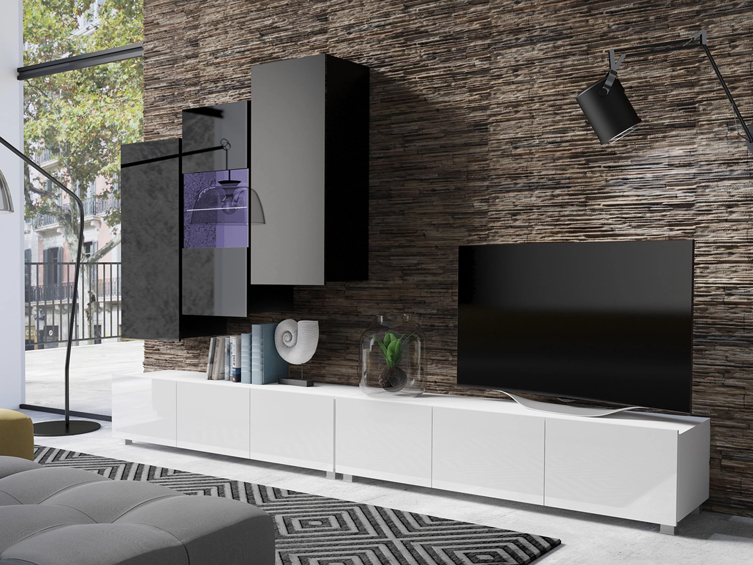 Living room set Remus XVII (White + Glossy white + Black + Glossy black)