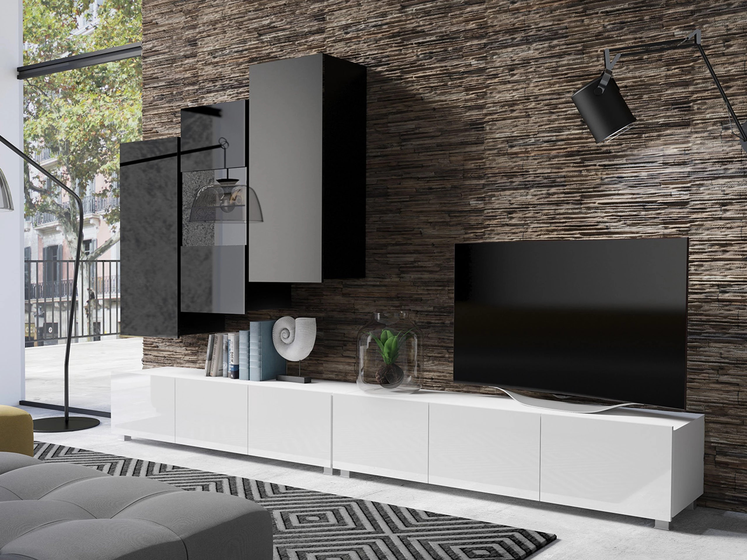 Living room set Remus XVII (White + Glossy white + Black + Glossy black)