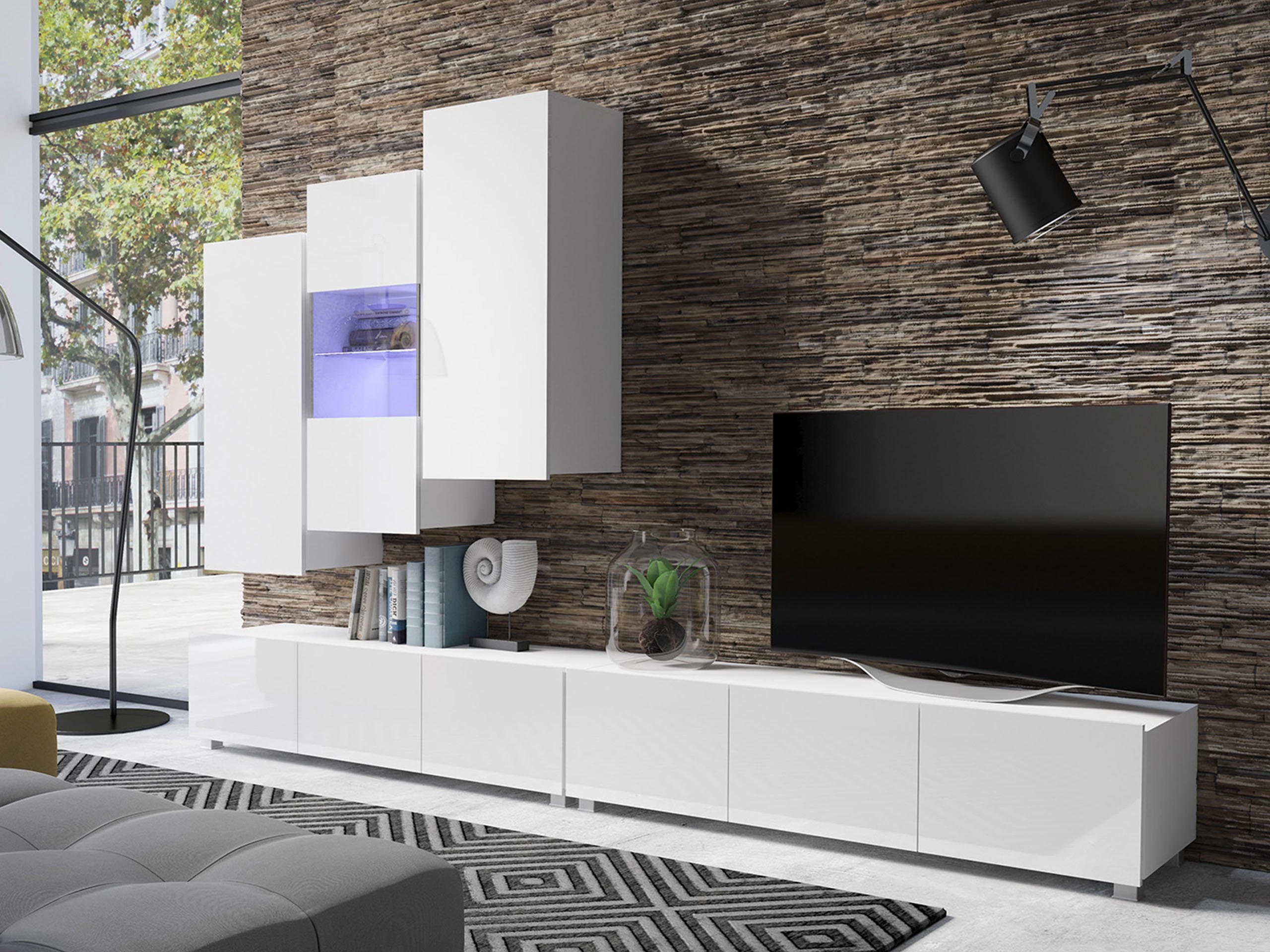 Living room set Remus XVII (White + Glossy white)