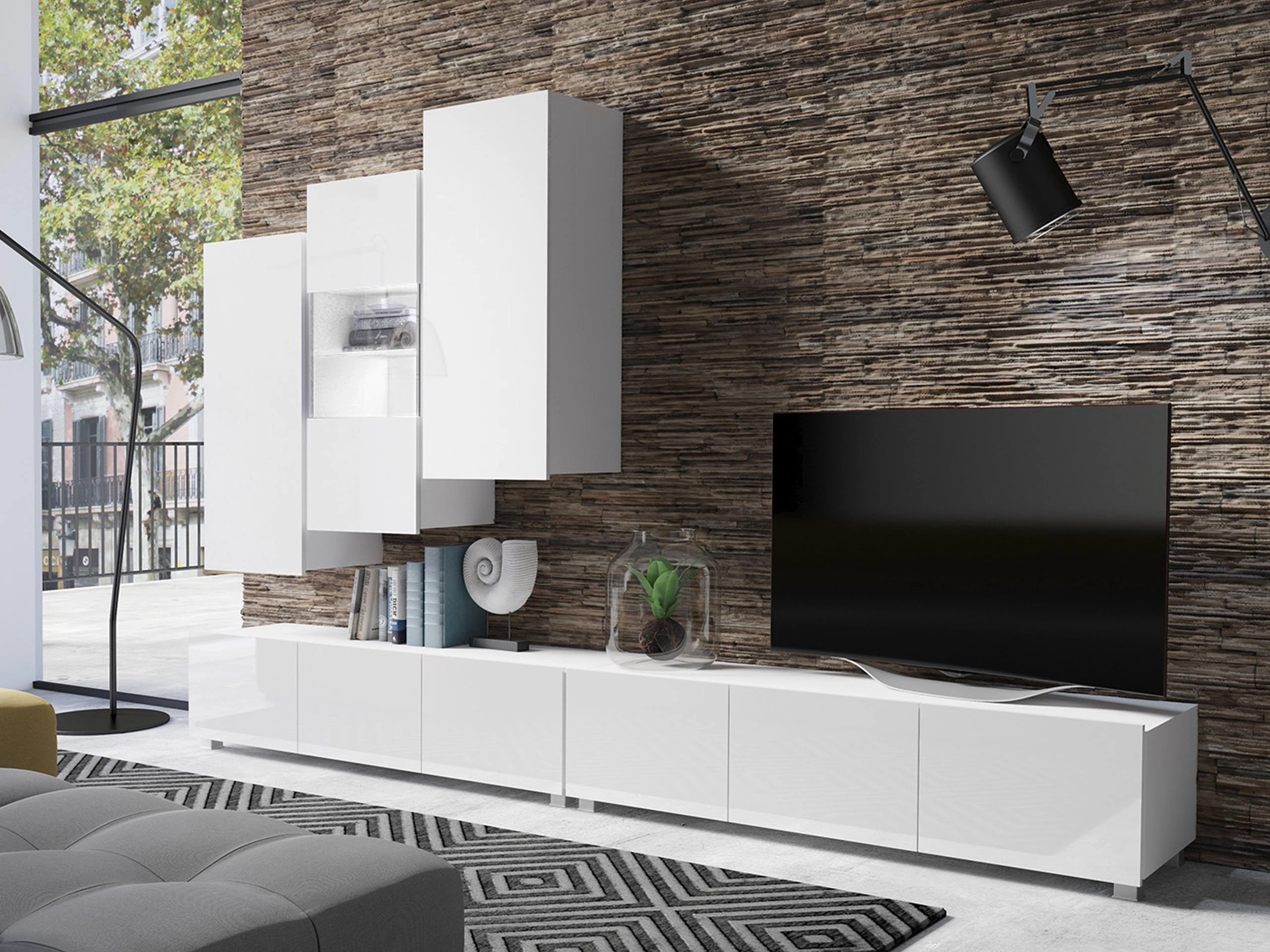 Living room set Remus XVII (White + Glossy white)