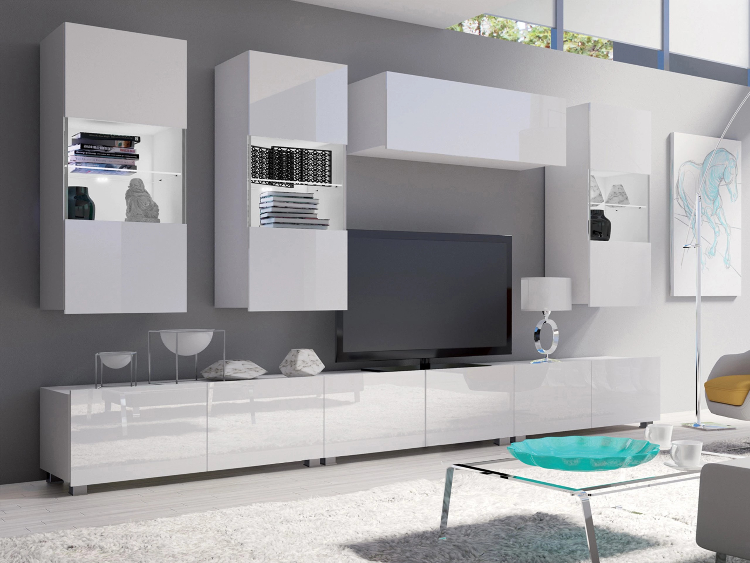 Living room set Tivdalu 121 (White + Glossy white)