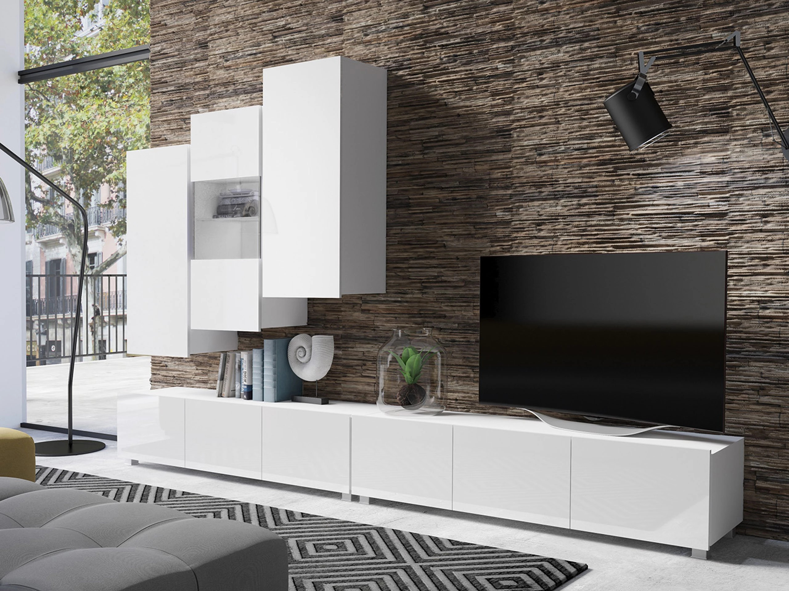 Wall cabinet Remus III (White + Glossy white)
