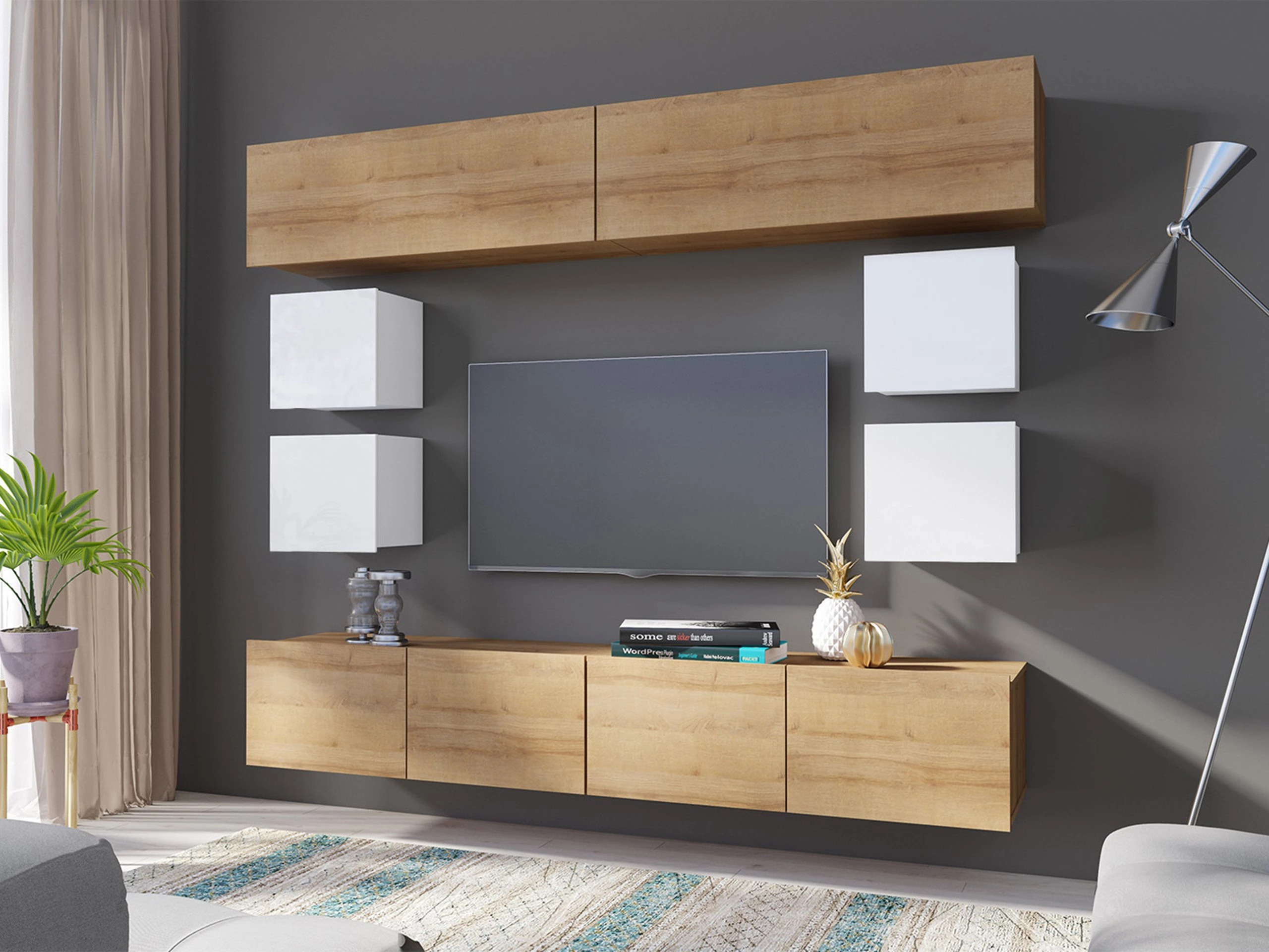 Living room set Remus XVI (Golden oak + White + Glossy white)