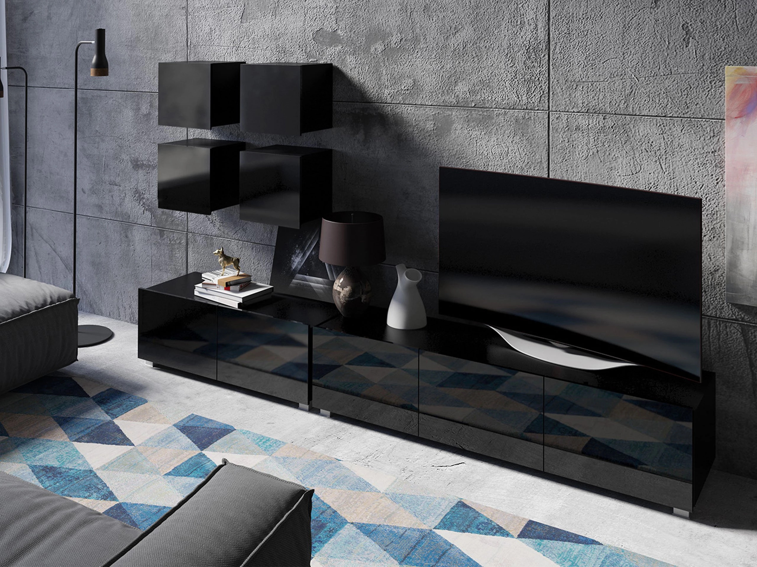 Living room set Remus XVIII (Black + Glossy black)