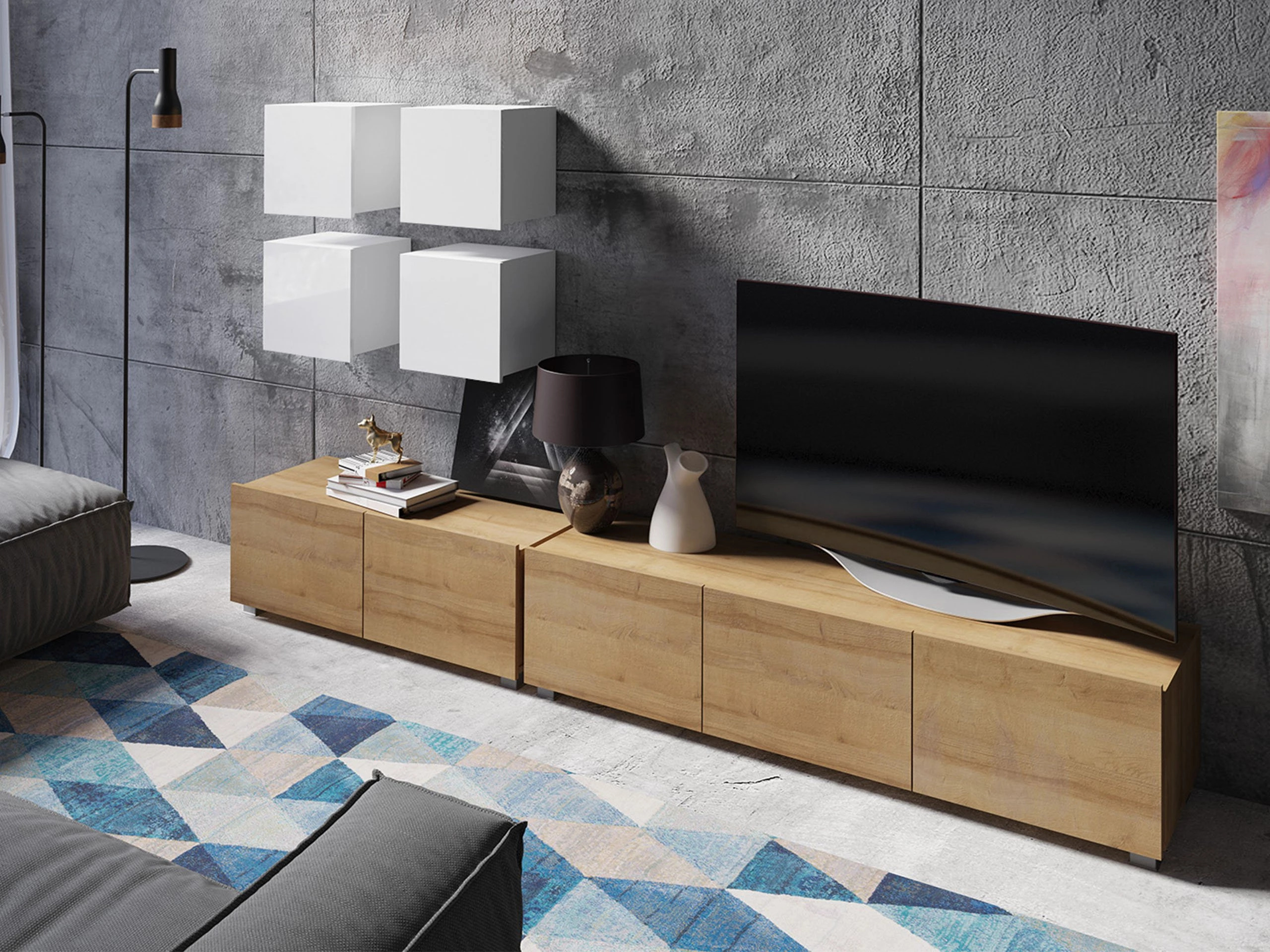 Living room set Remus XVIII (Golden oak + White + Glossy white)