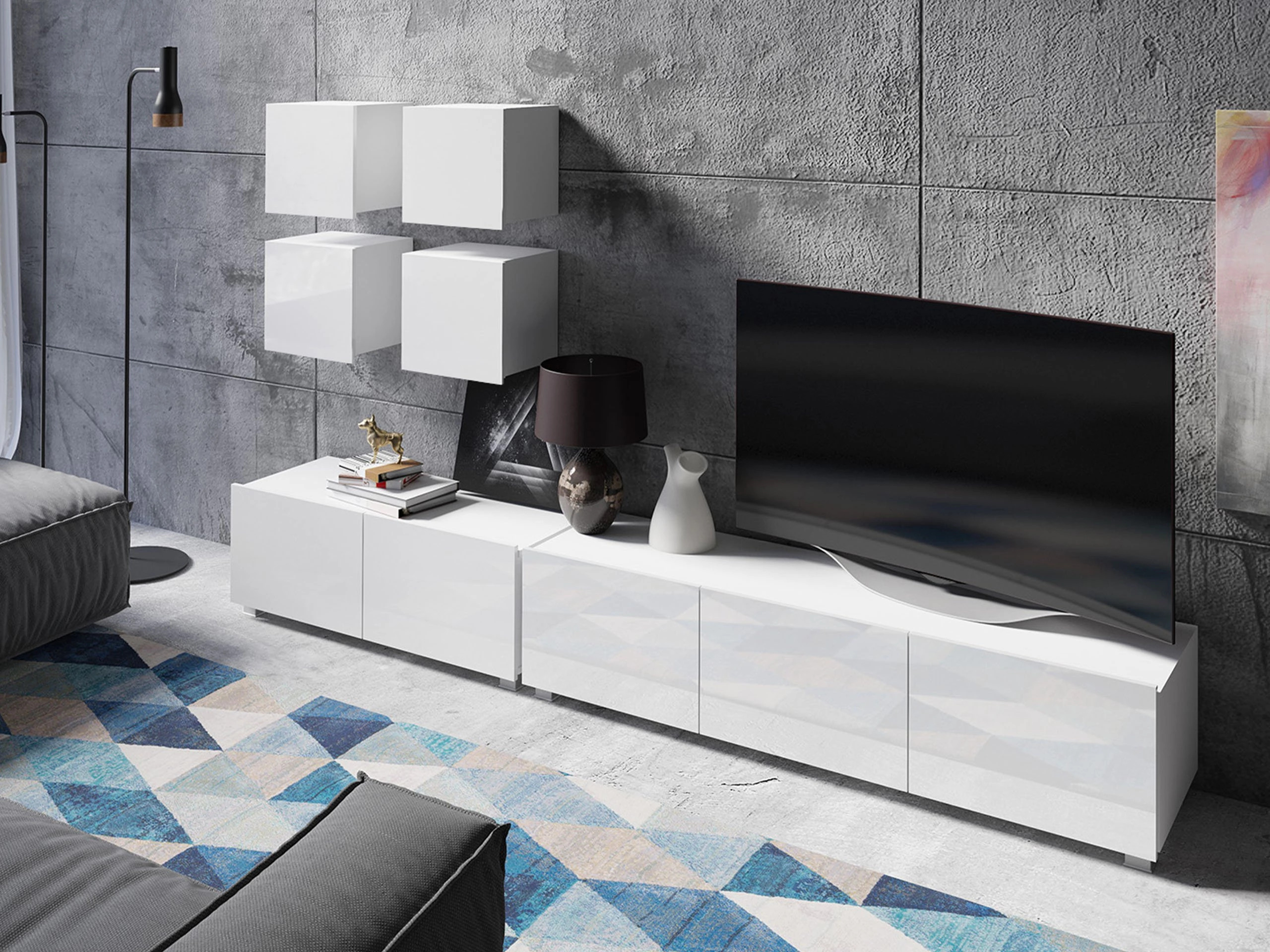 Living room set Remus XVIII (White + Glossy white)