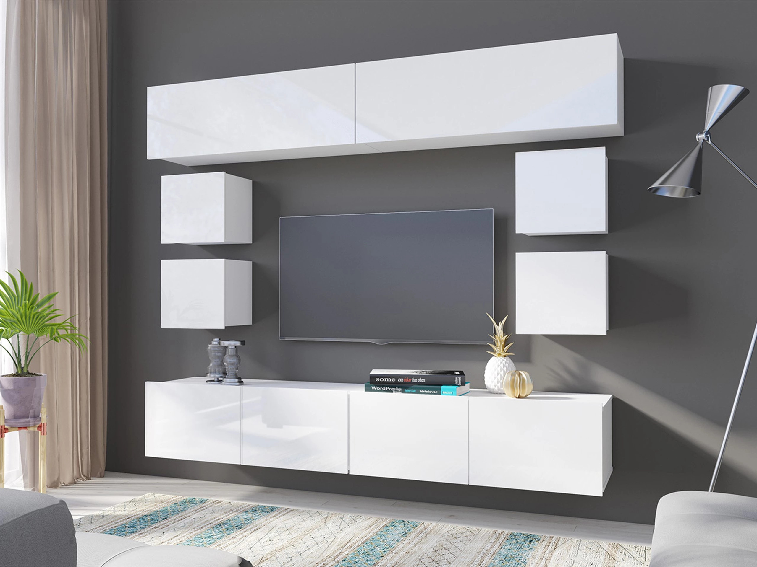Living room set Tivdalu 134 (White + Glossy white)