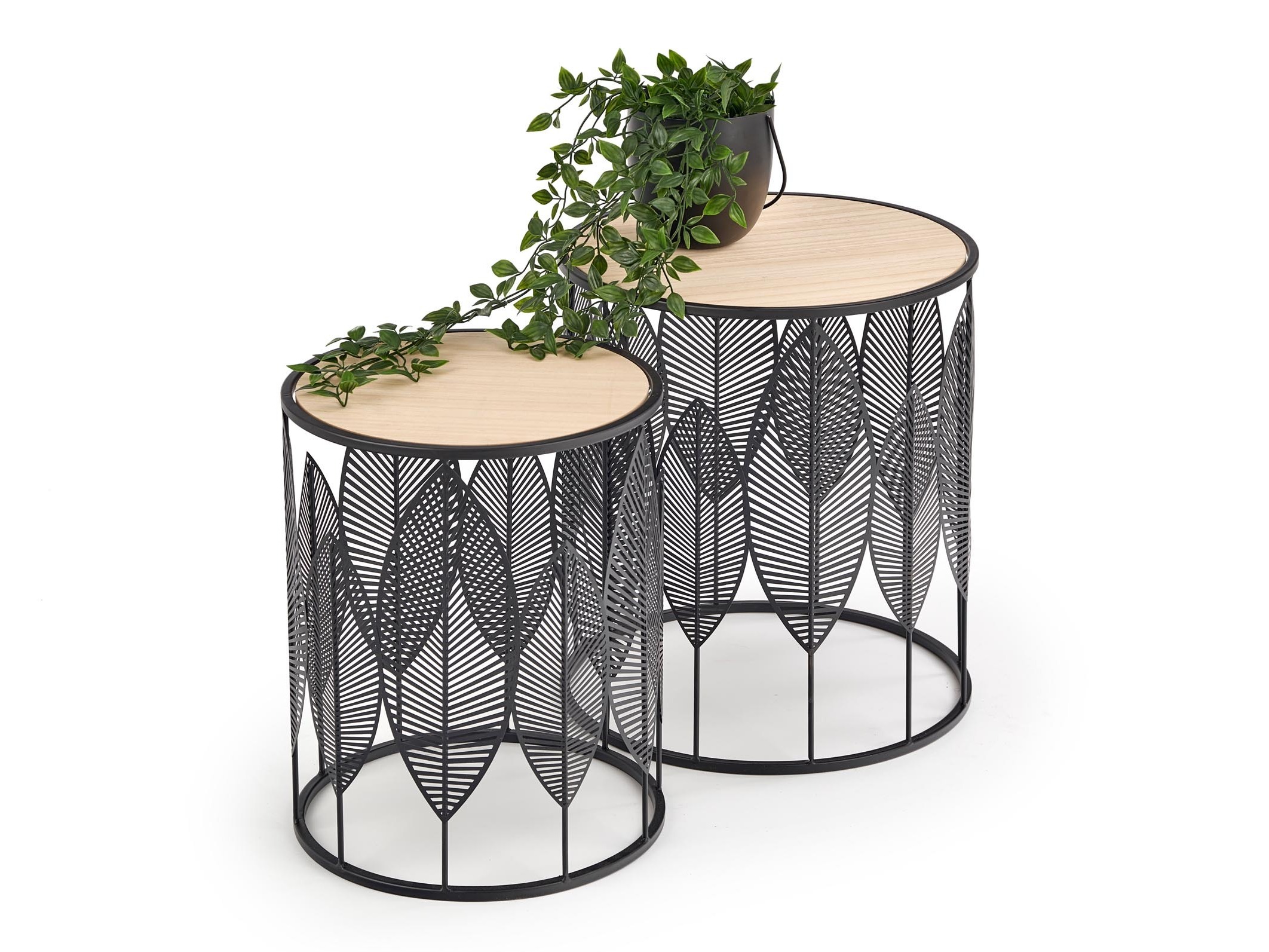Nest of side tables Houston 974 (Black + Light wood)