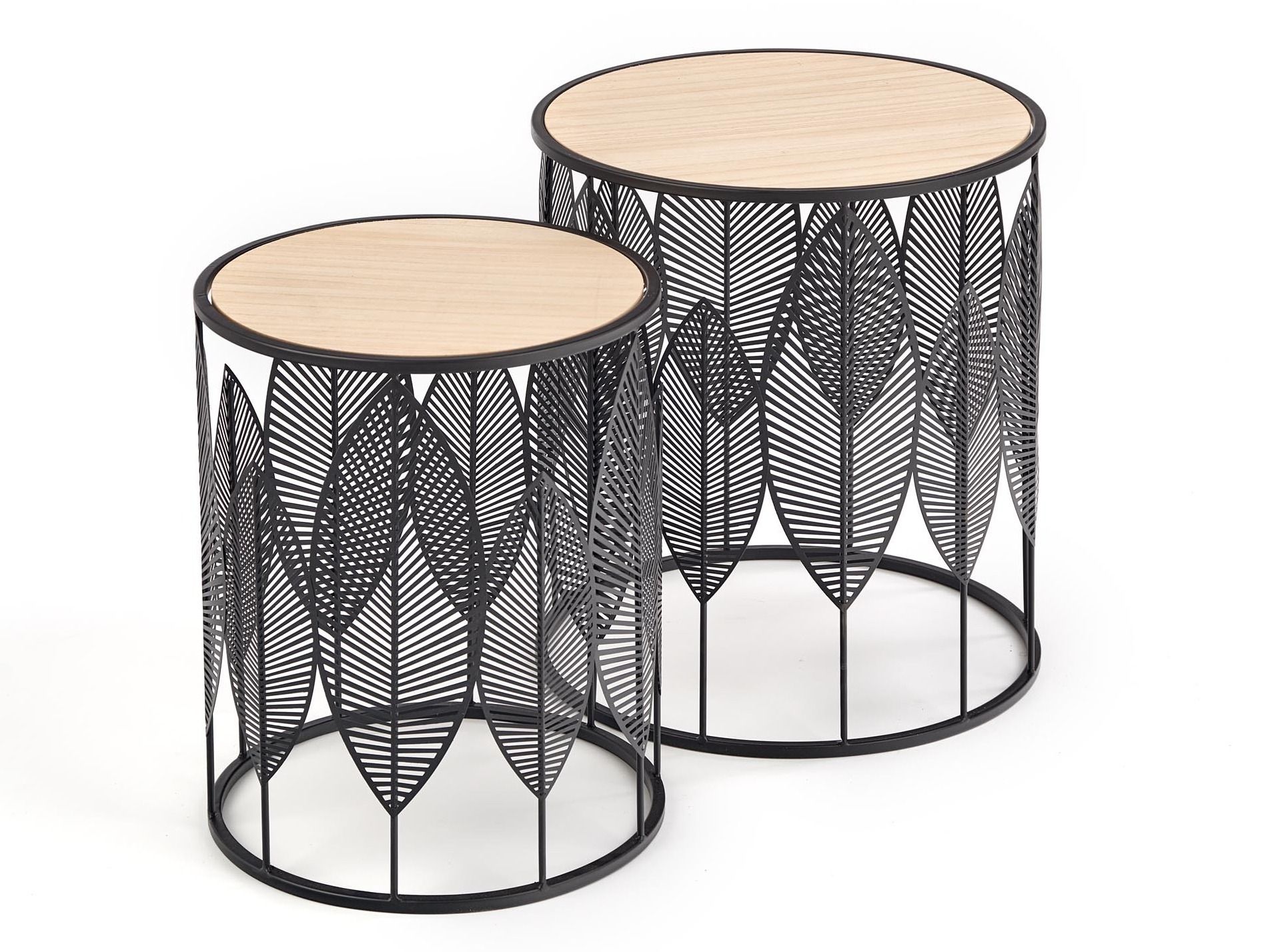 Nest of side tables Houston 974 (Black + Light wood)