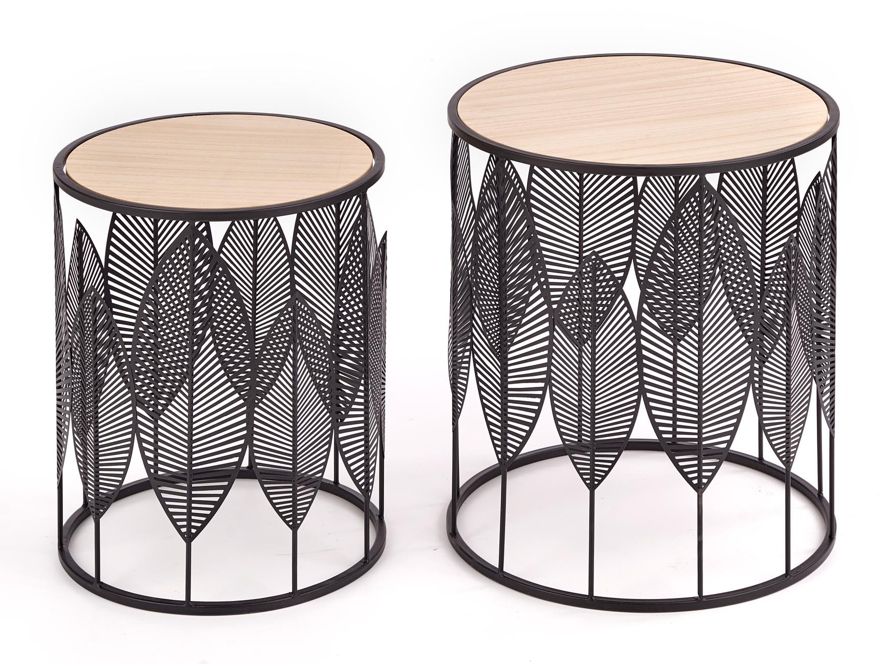 Nest of side tables Houston 974 (Black + Light wood)