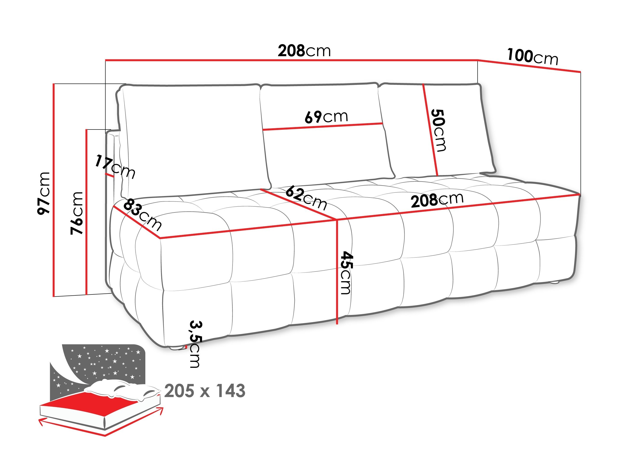 Sofa bed Temple 133 (Velo 621)