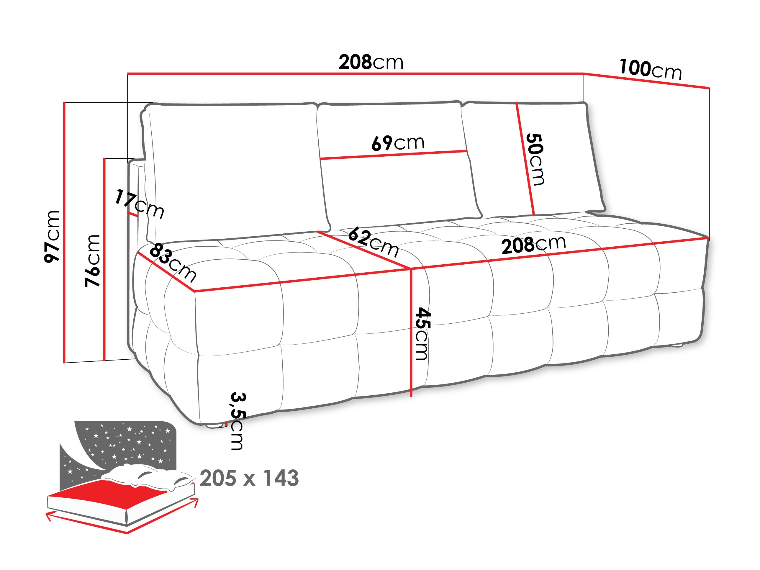 Sofa bed Temple 133 (Velo 623)