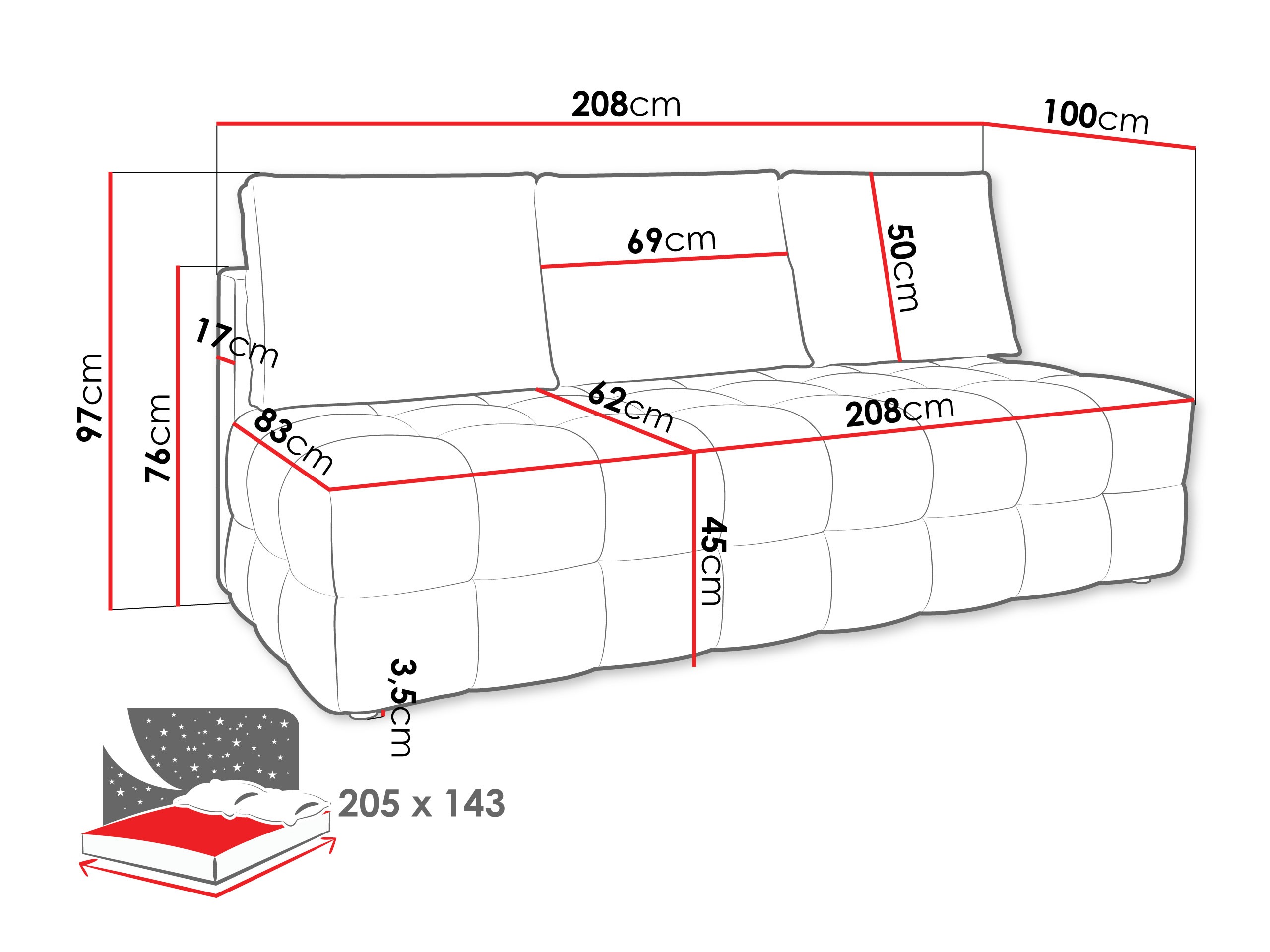 Sofa bed Temple 133 (Velo 635)